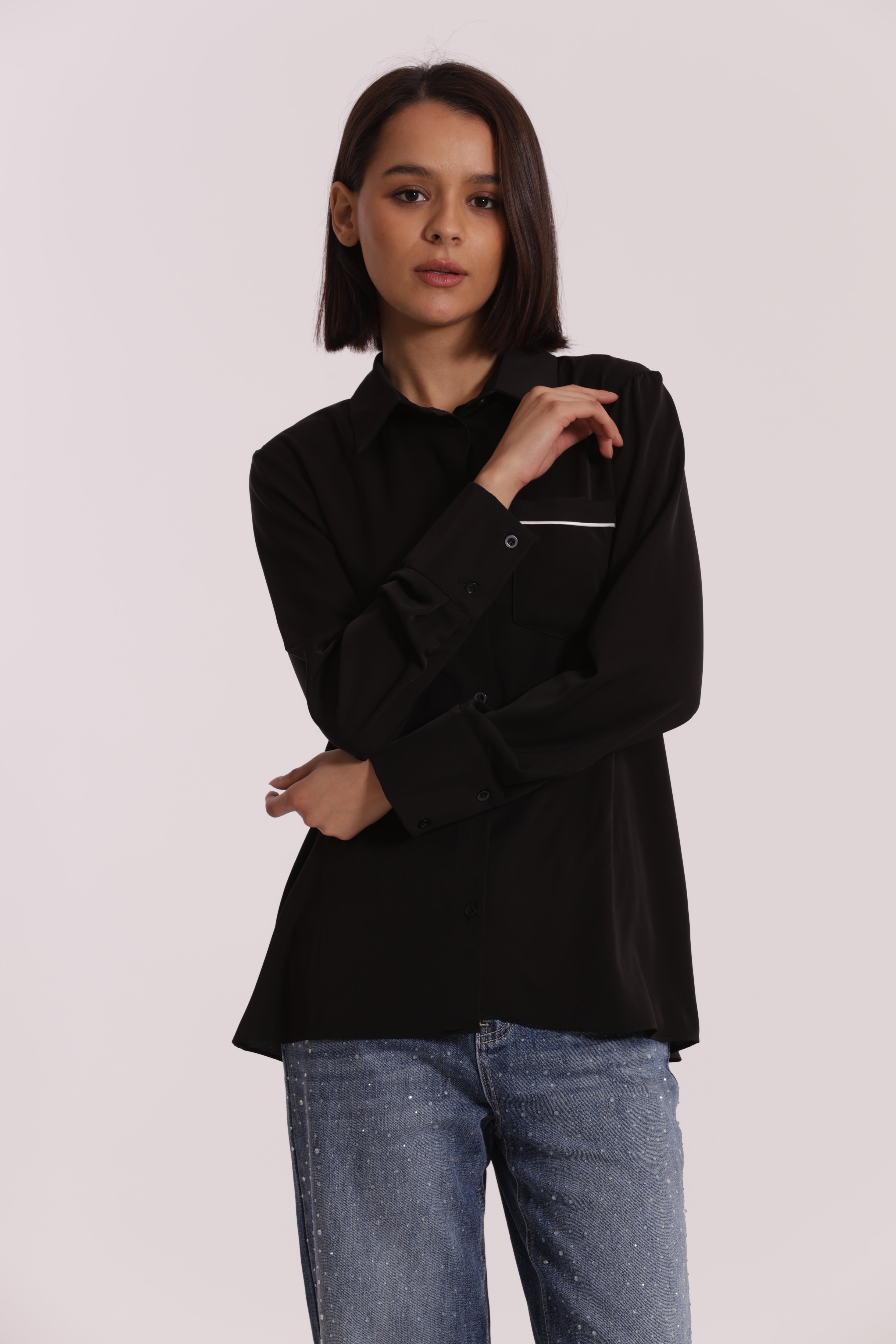Mimi Mua Camicia Taschino Bicolor Nero Bianco