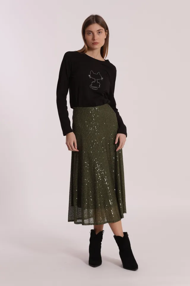 Mimi Mua Gonna Longuette in Paillettes Nero S Lucente
