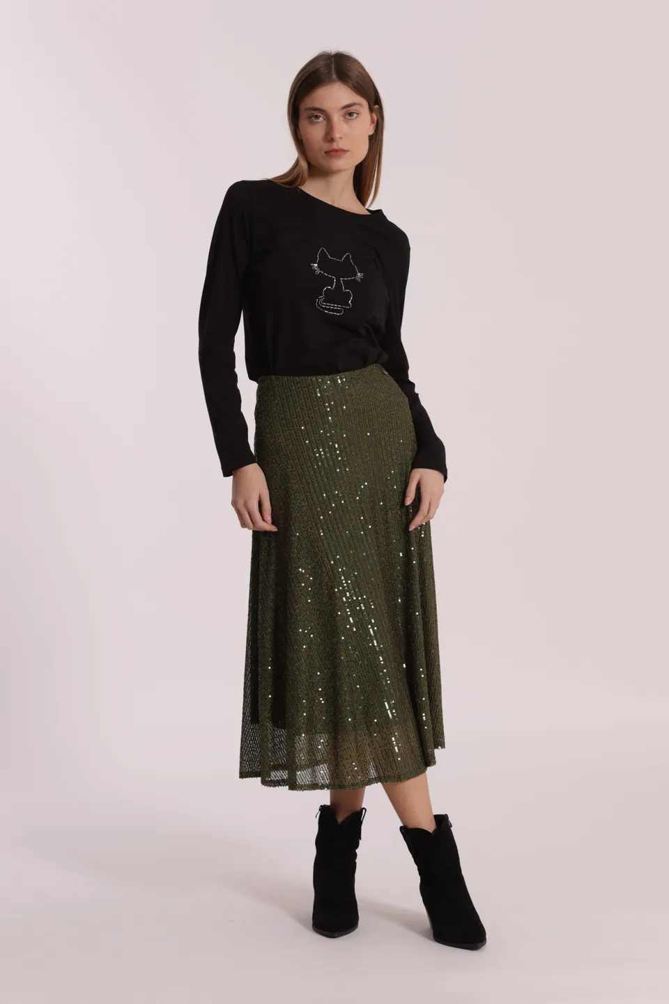 Mimi Mua Gonna Longuette in Paillettes Nero S Lucente