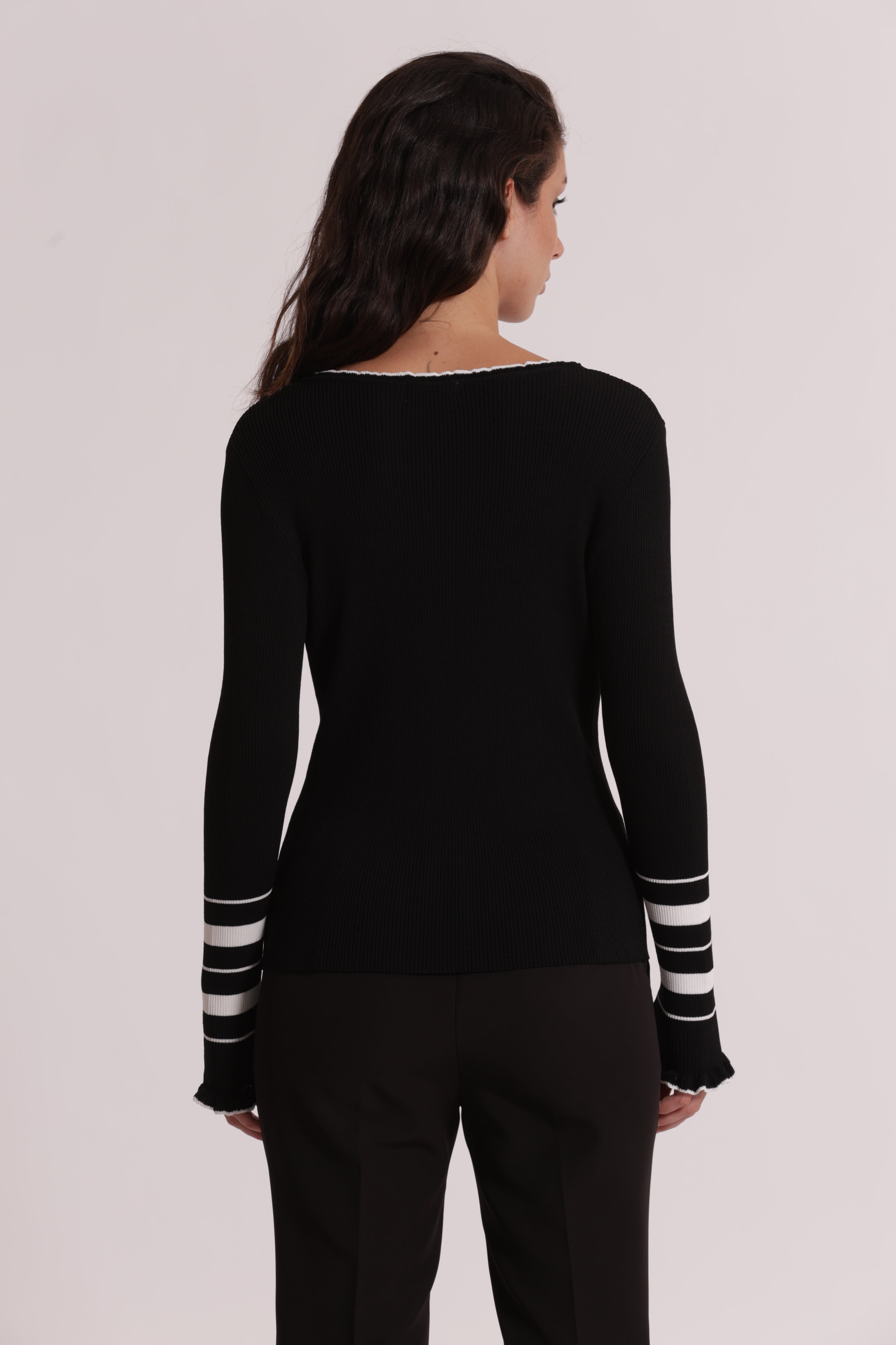 Mimi Mua Maglia Scollo V Bicolor maglia nero