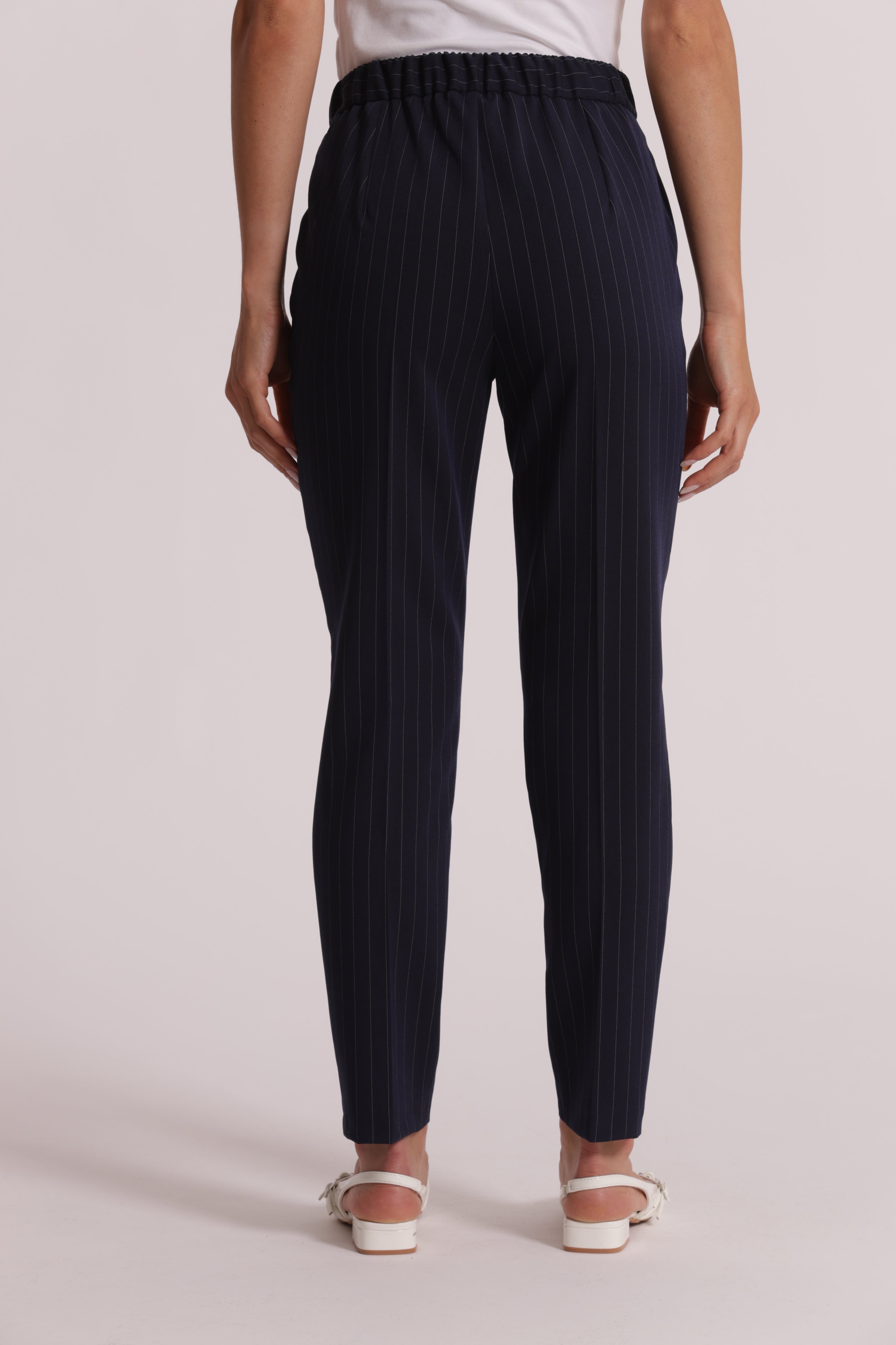 Mimi Mua pantalone sigaretta elastico dietro gessato latte