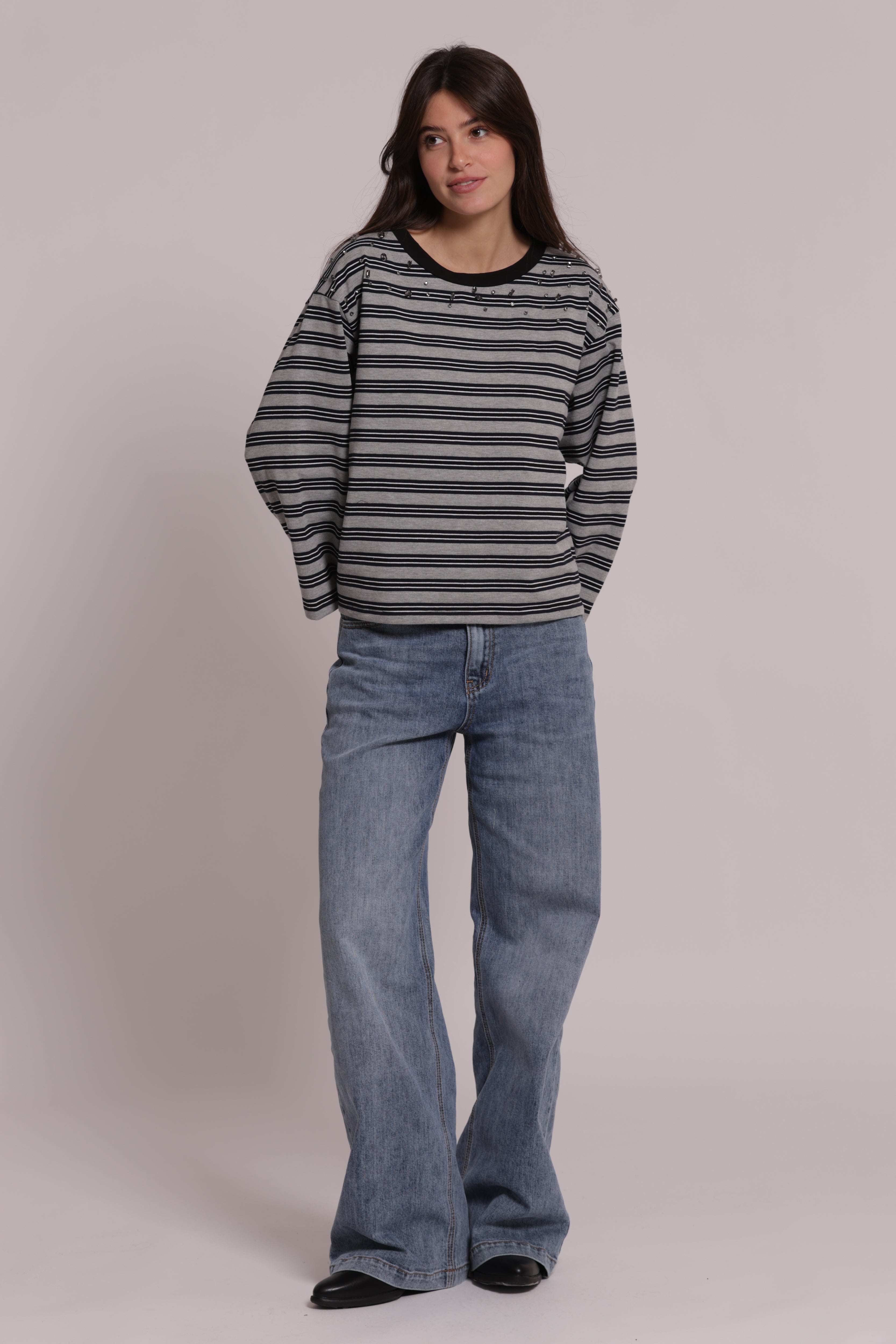 Mimi Mua Righe con Applicazioni t-shirt marrone cotone