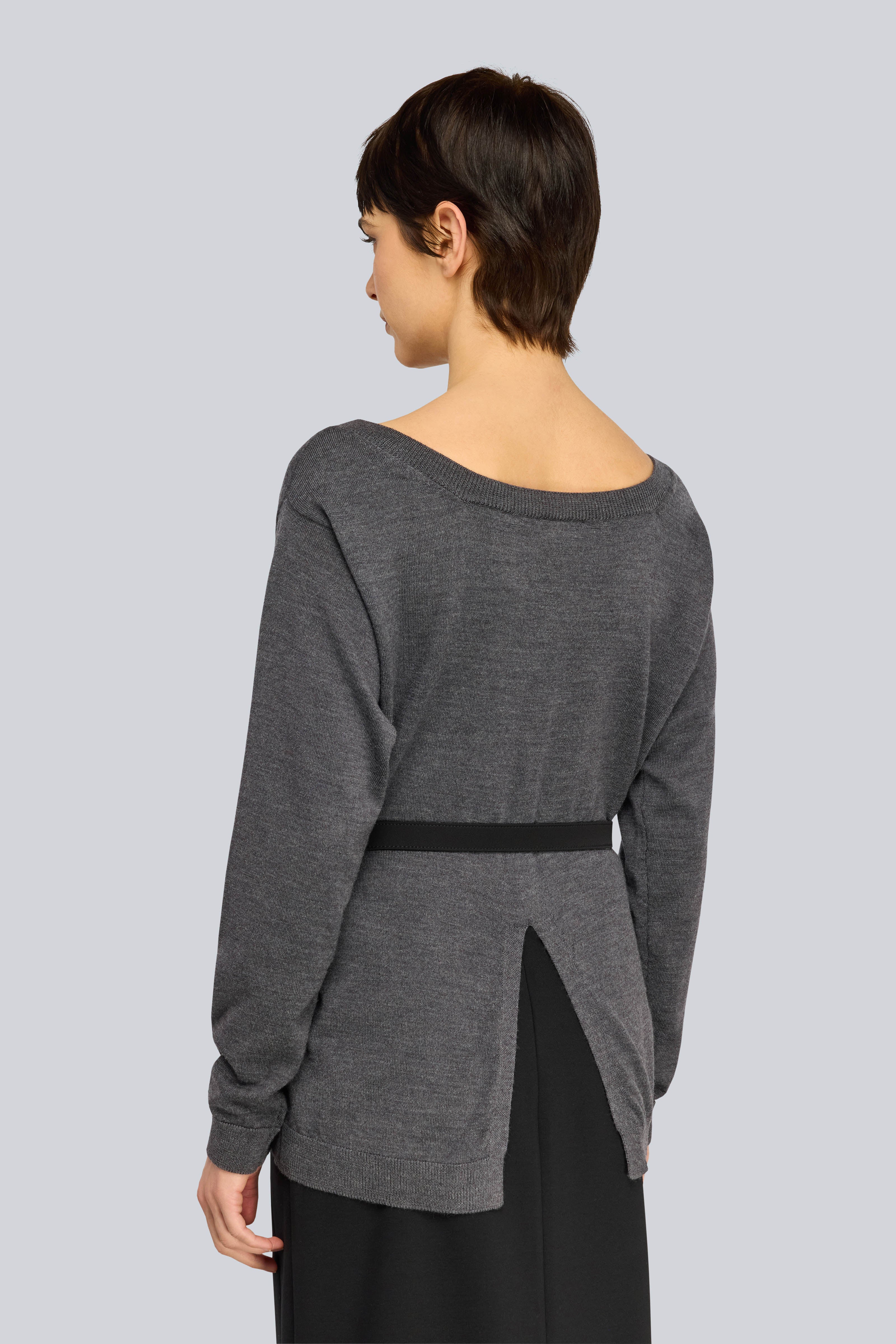 Semicouture Carin cardigan lana antracite con cintura