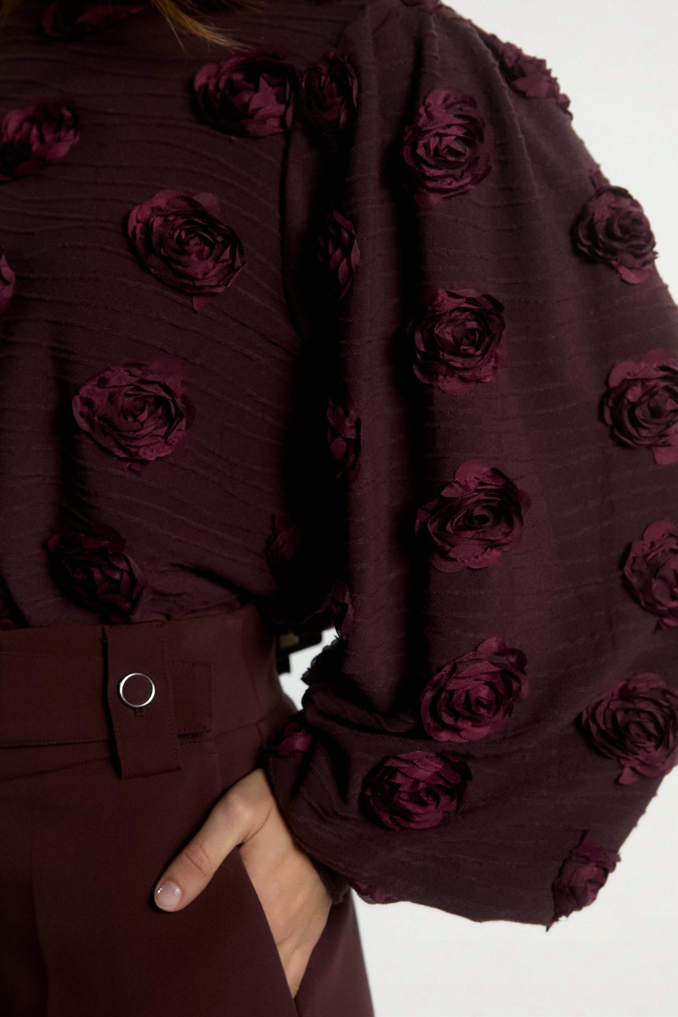 Aaiko Isha top bordeaux fiori 3D