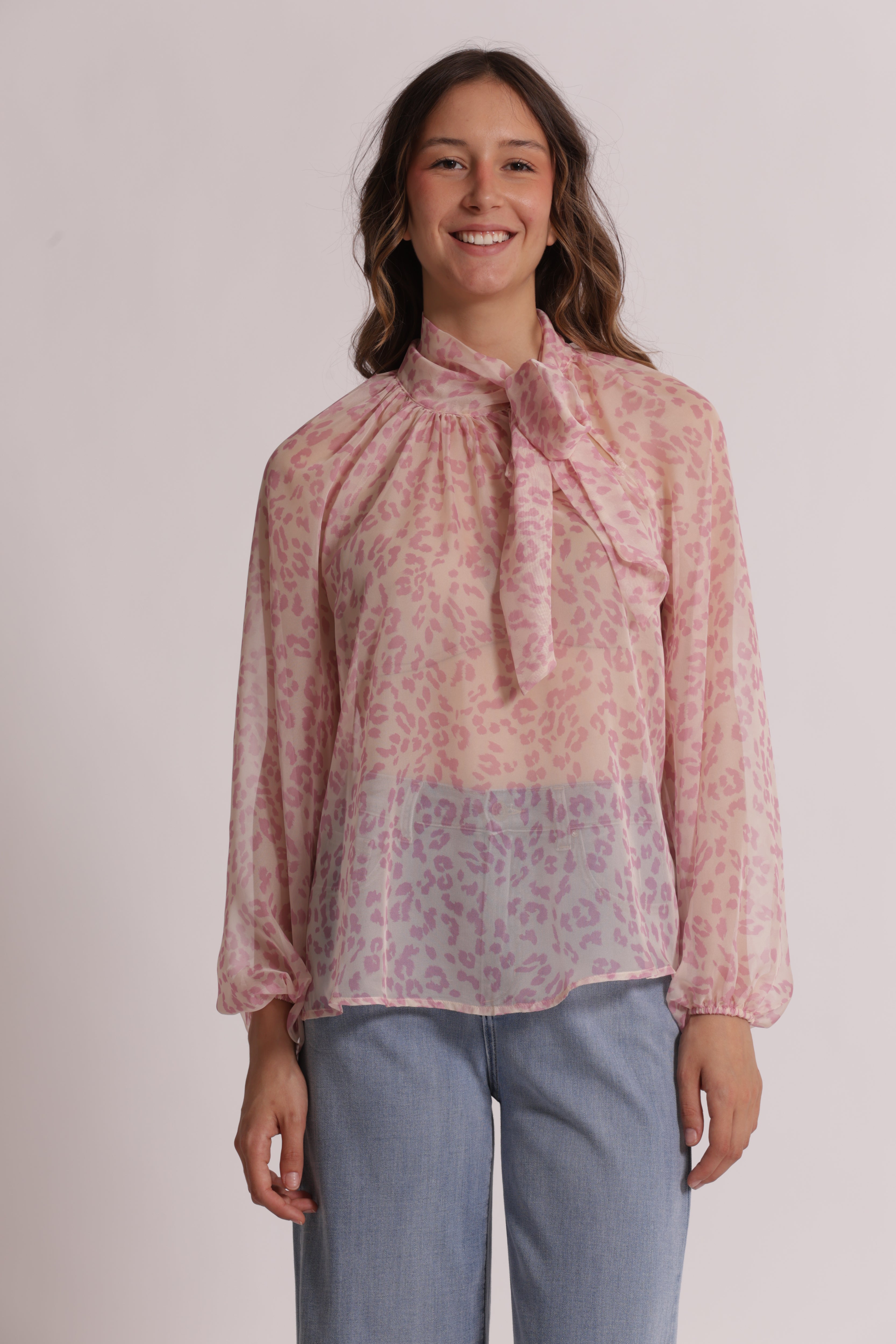Mimi Mua Blusa Animalier Fiocco camicetta poliestere rosa
