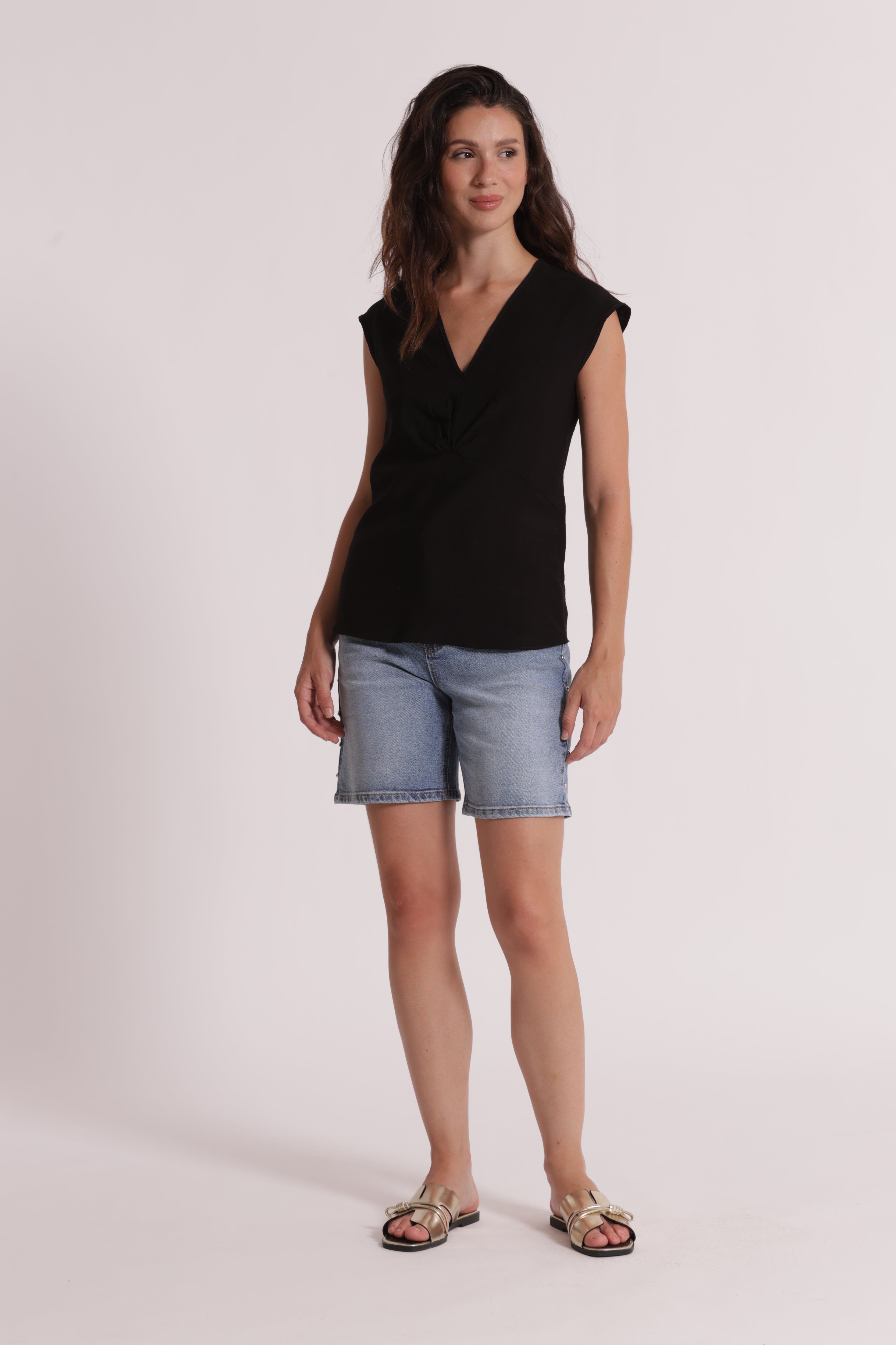 Mimi Mua Bermuda Denim Borchie Blu Medio