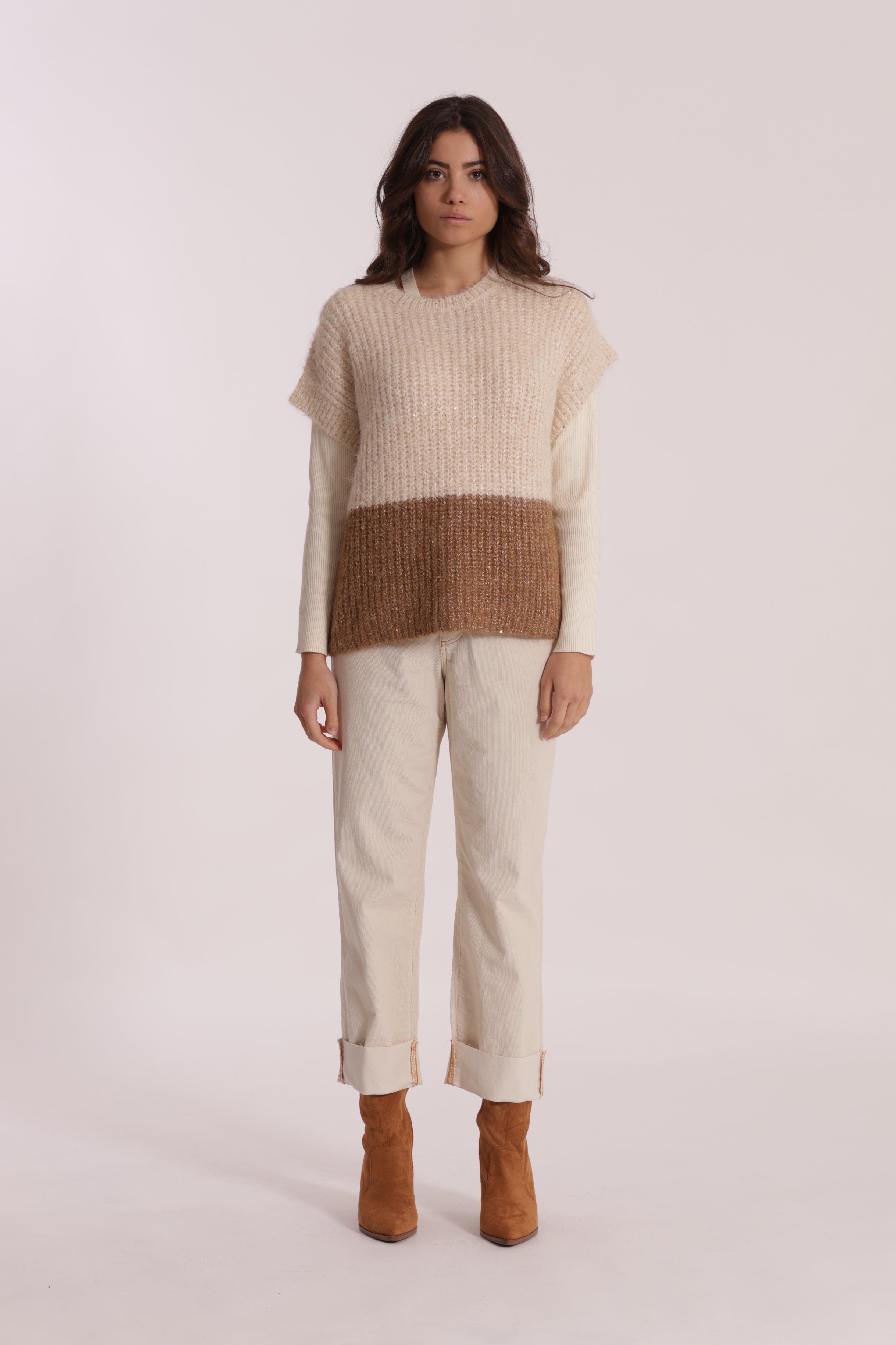 Mimi Mua Pantalone Cropped Velluto a Coste Panna