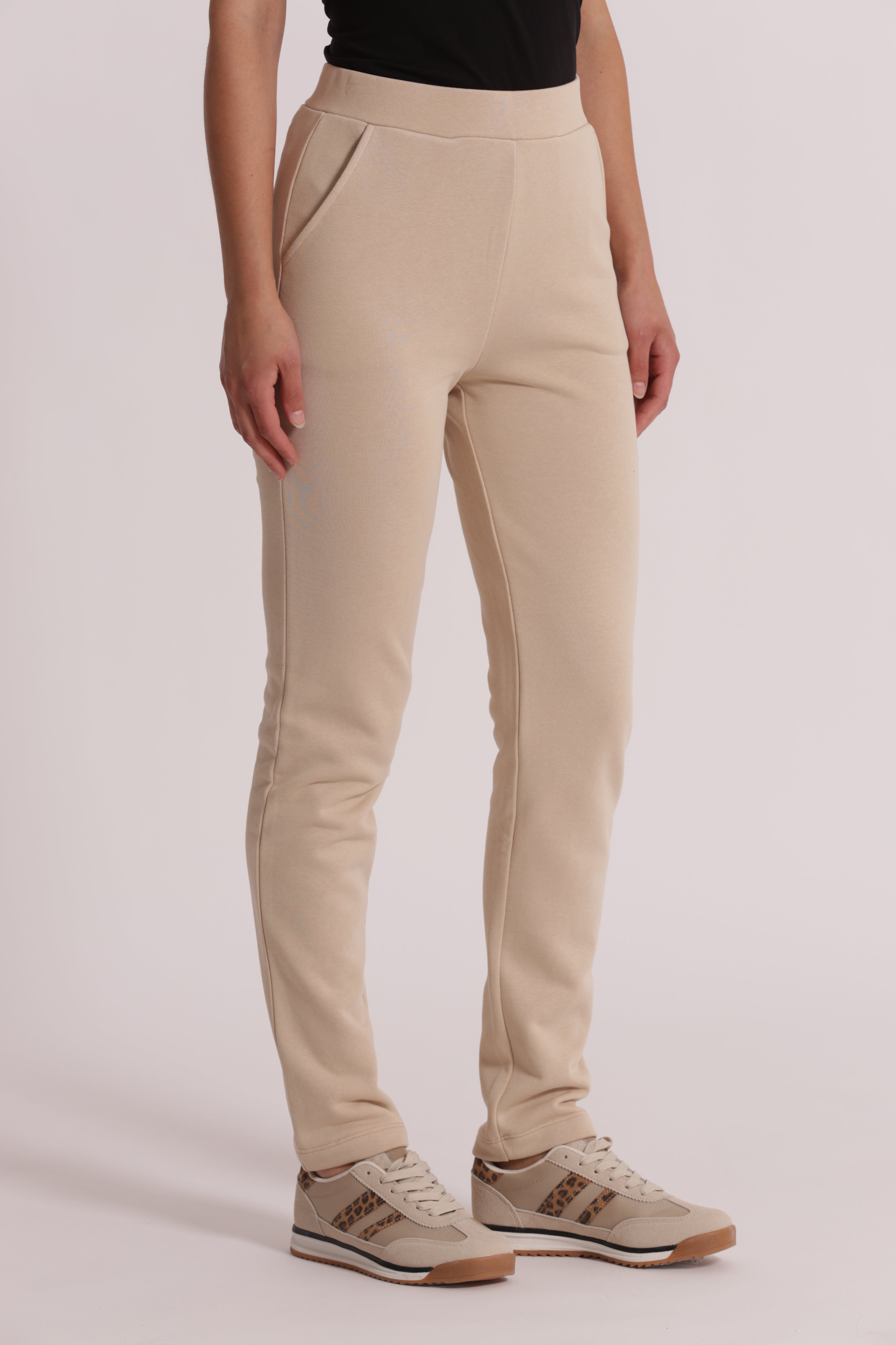 Mimi Mua Pantaloni Tuta Elastico Vita Beige Cotone