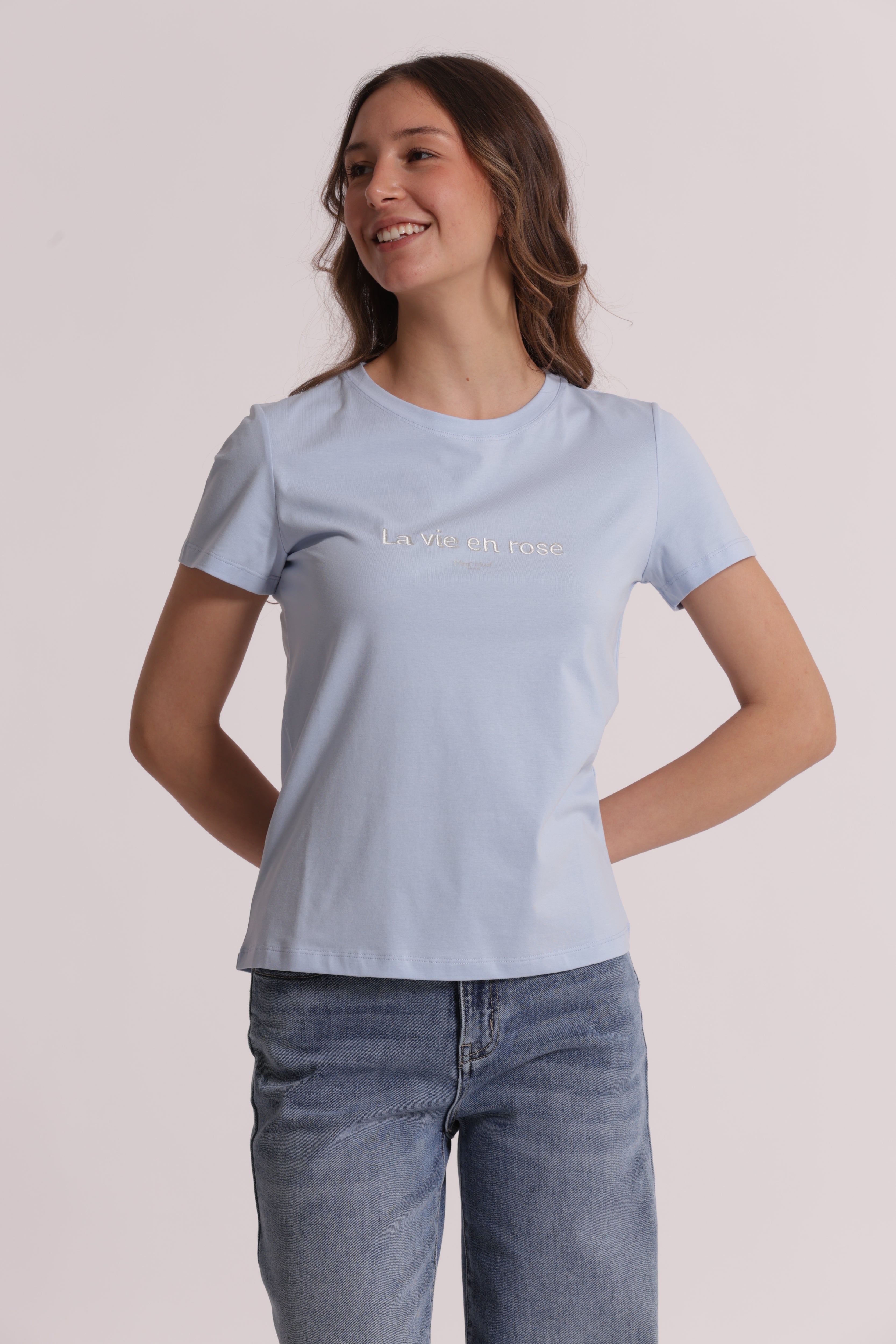 Mimi Mua T-Shirt La Vie en Rose Ricamata Bianco