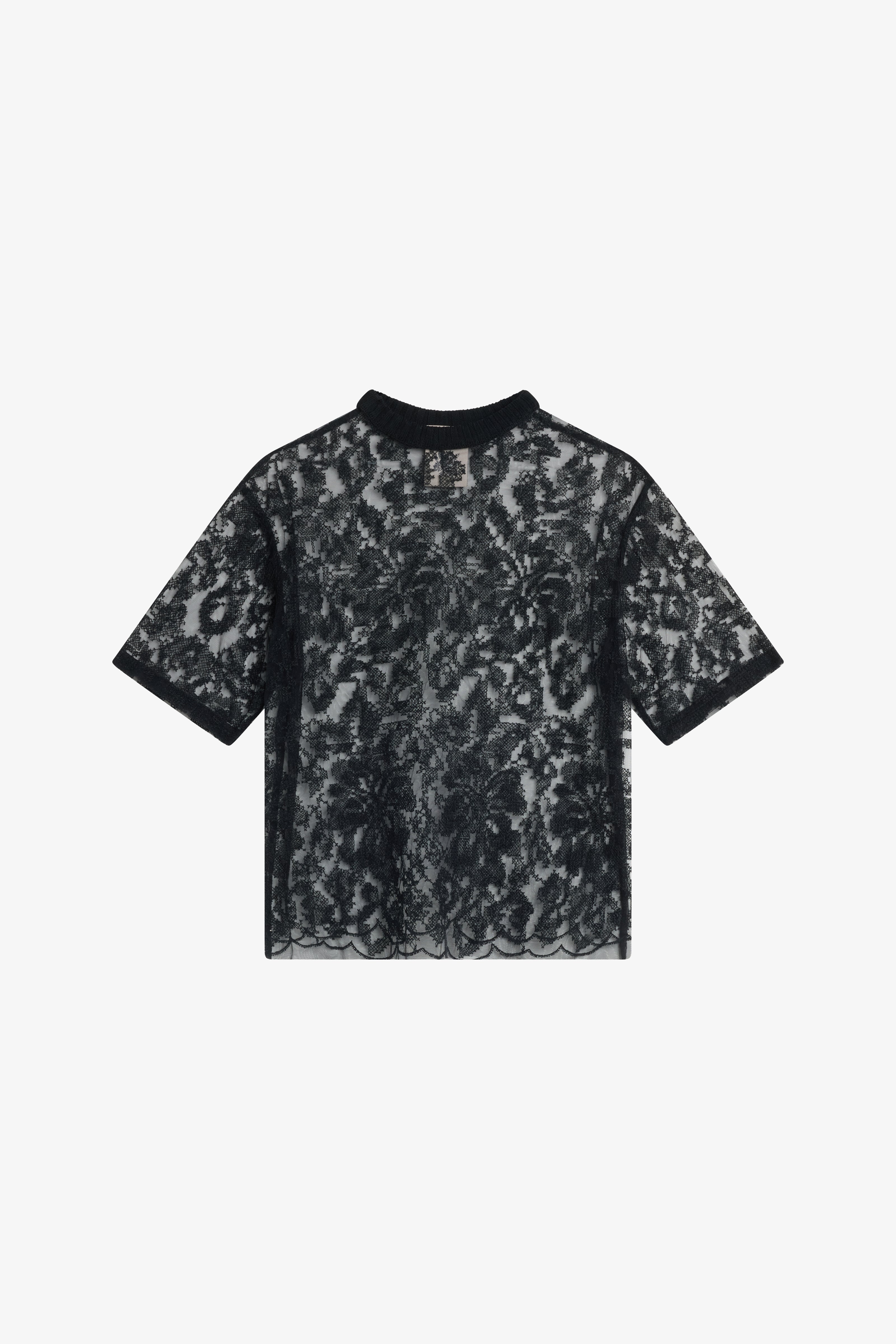 Semicouture Cheriche t-shirt nera in tulle ricamato