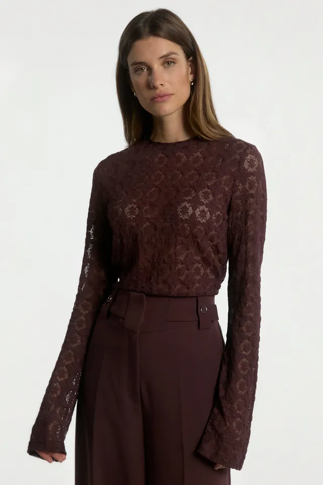 Aaiko Mason top bordeaux in pizzo floreale