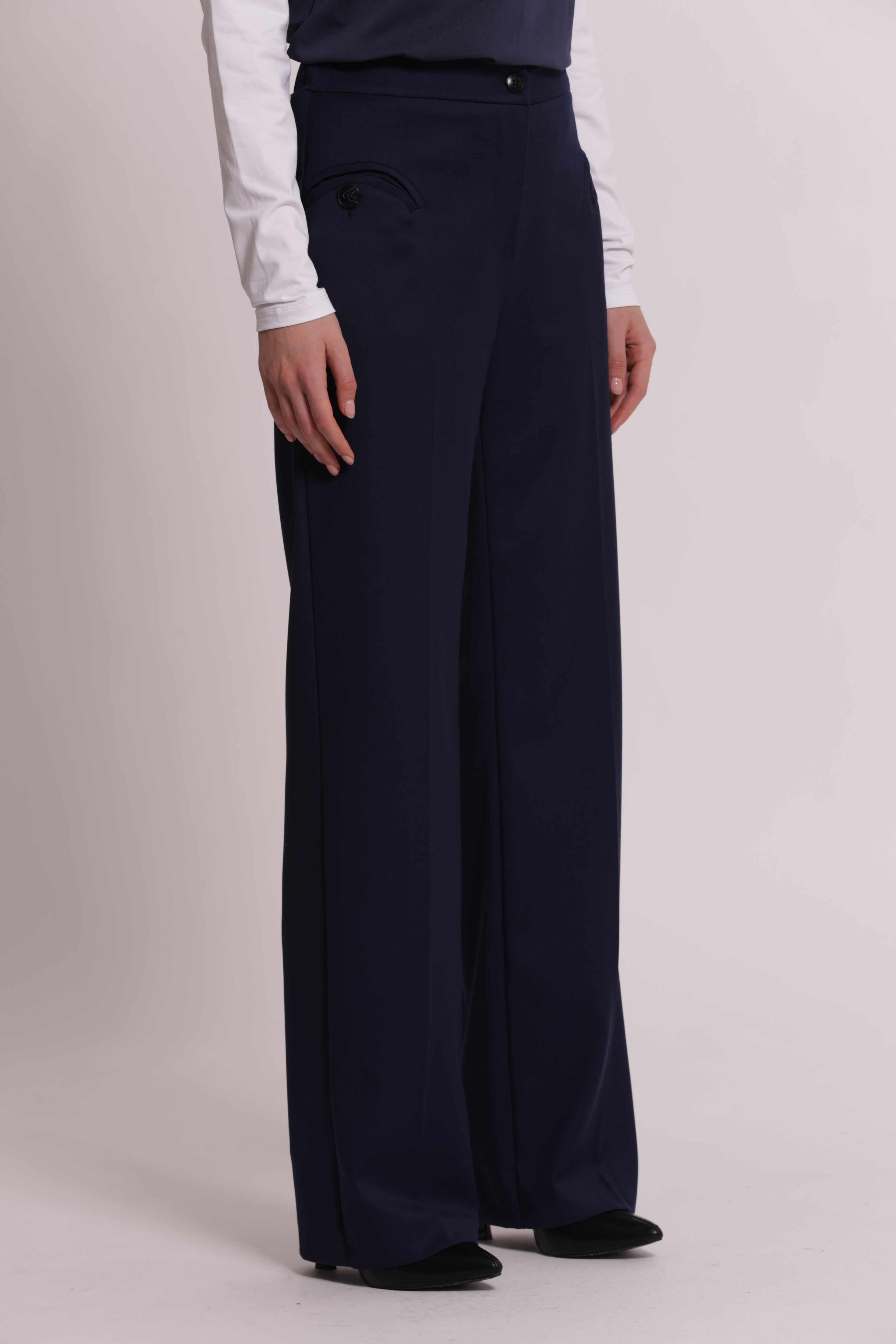 Mimi Mua Palazzo Vanz Pantalone Nero a Gamba Larga