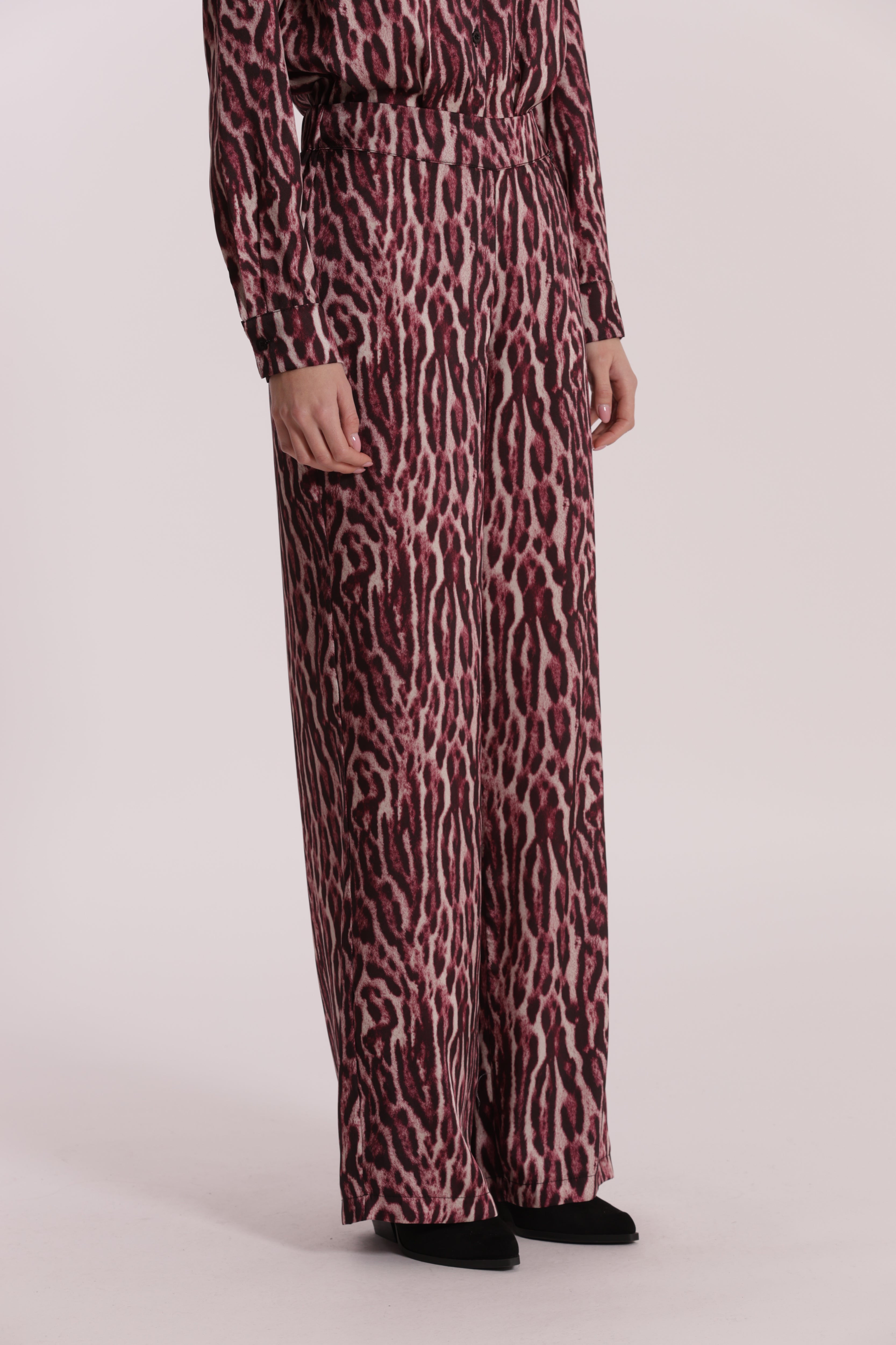 Mimi Mua Pantalone Palazzo Animalier Burgundy