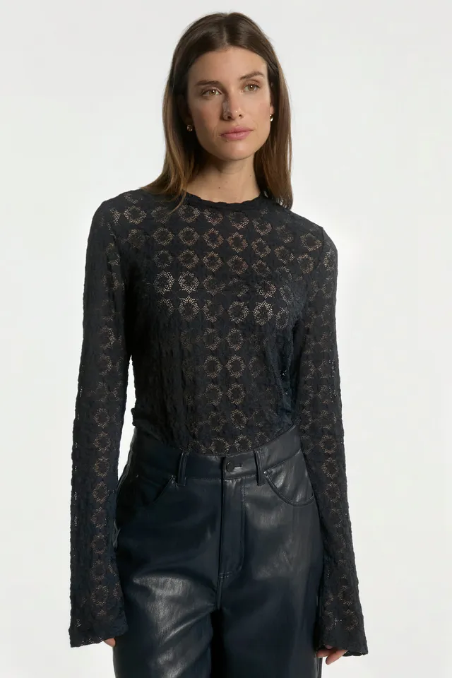 Aaiko Mason top blu pizzo floreale