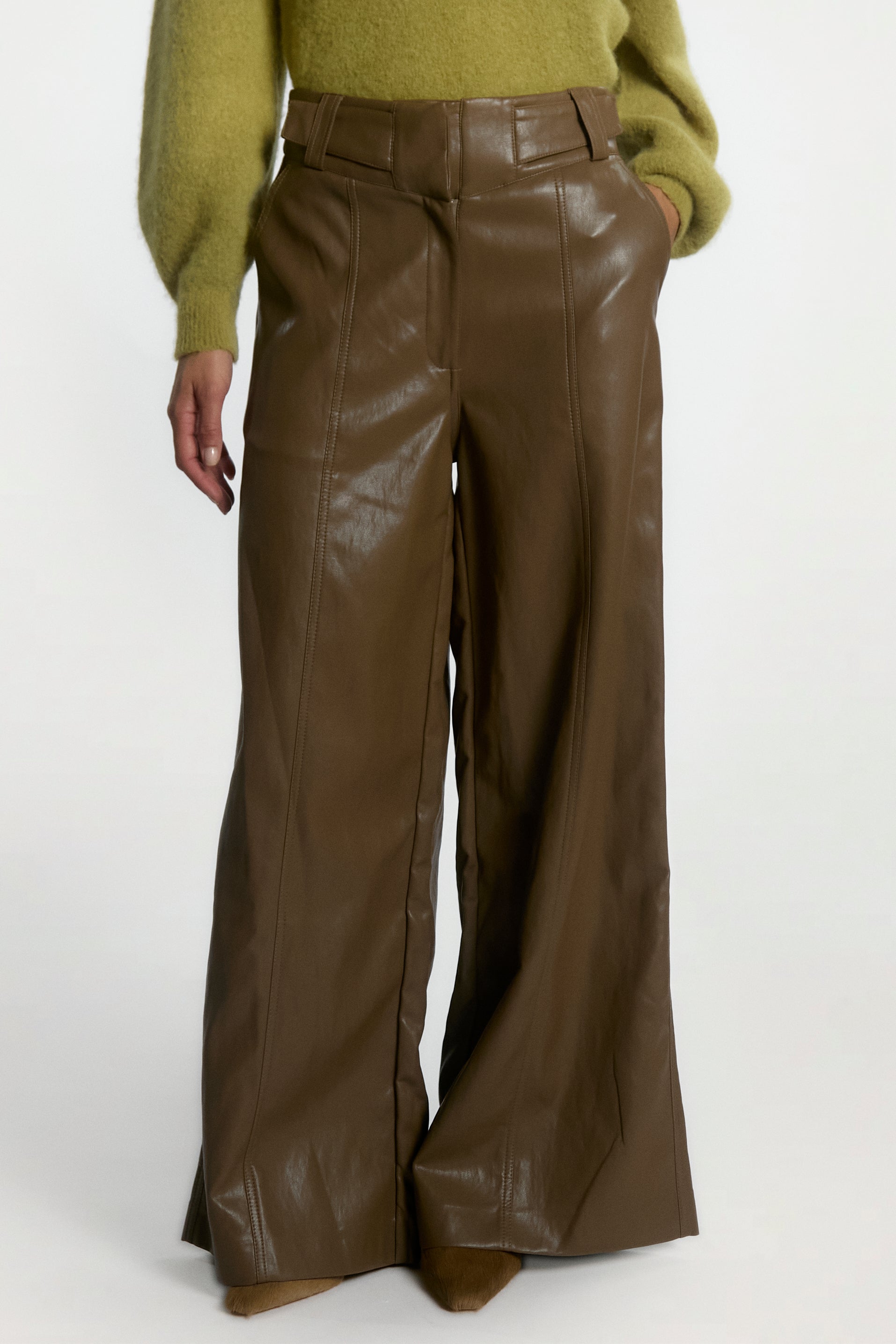 Aaiko Nore pantaloni ecopelle verde teak gamba larga