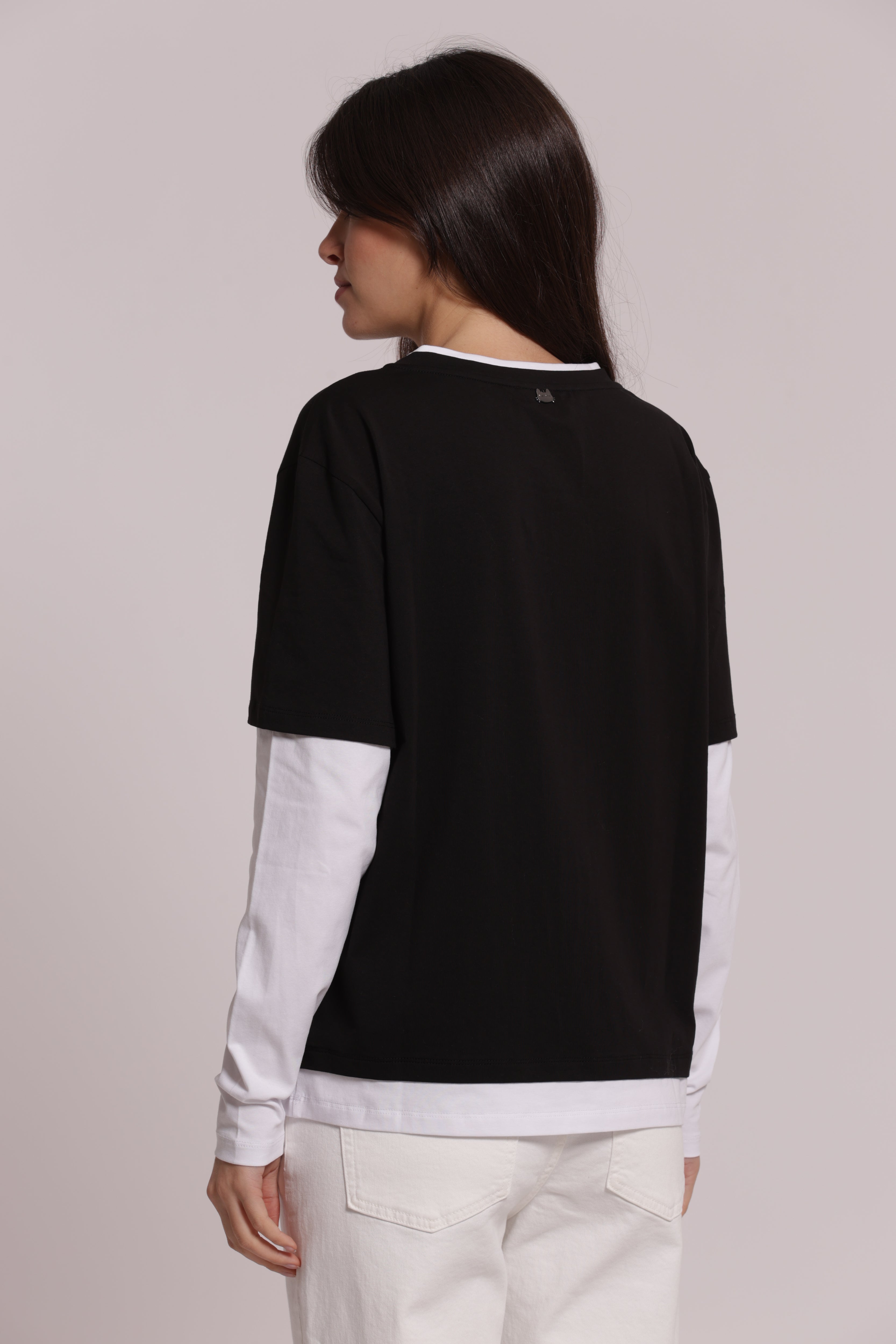 Mimi Mua T-Shirt Doppia Maniche Lunghe Nero Bianco