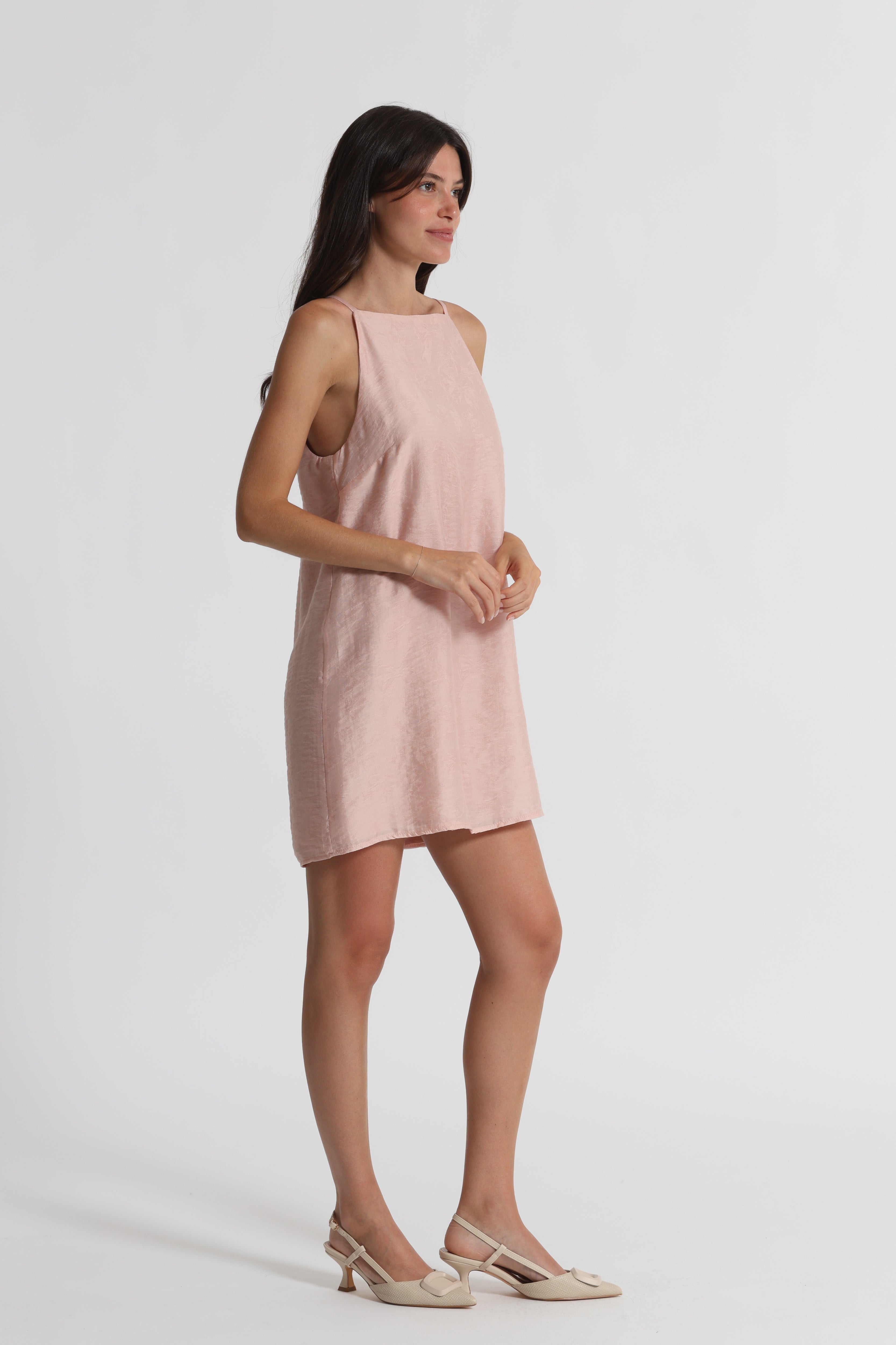 Mimi Mua Abito Corto Jacquard Rosa Raffinato