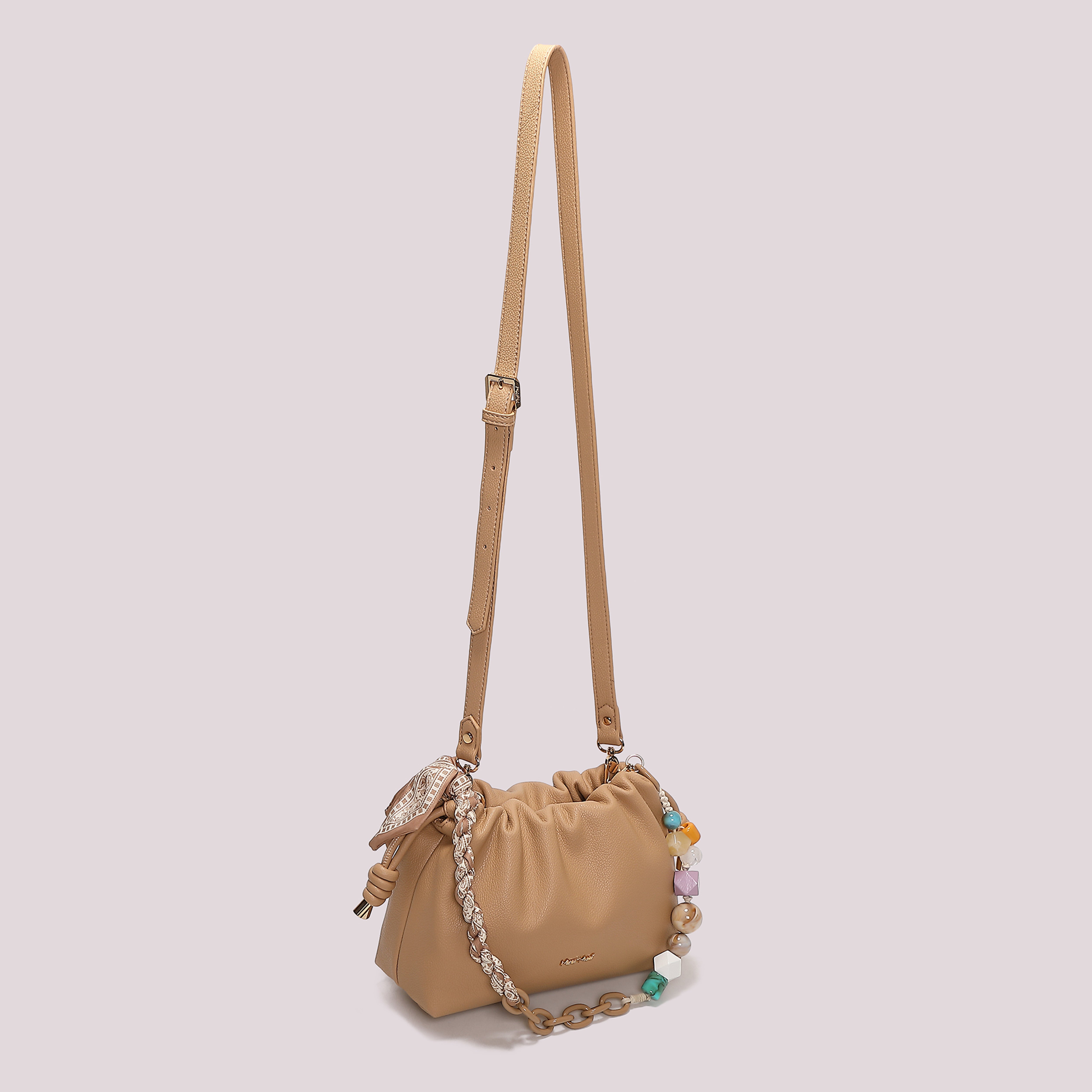 Mimi Mua Tracolla con Foulard borsa a tracolla ecopelle panna