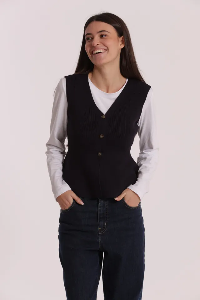 Mimi Mua Svasato Bottoni gilet nero in maglia