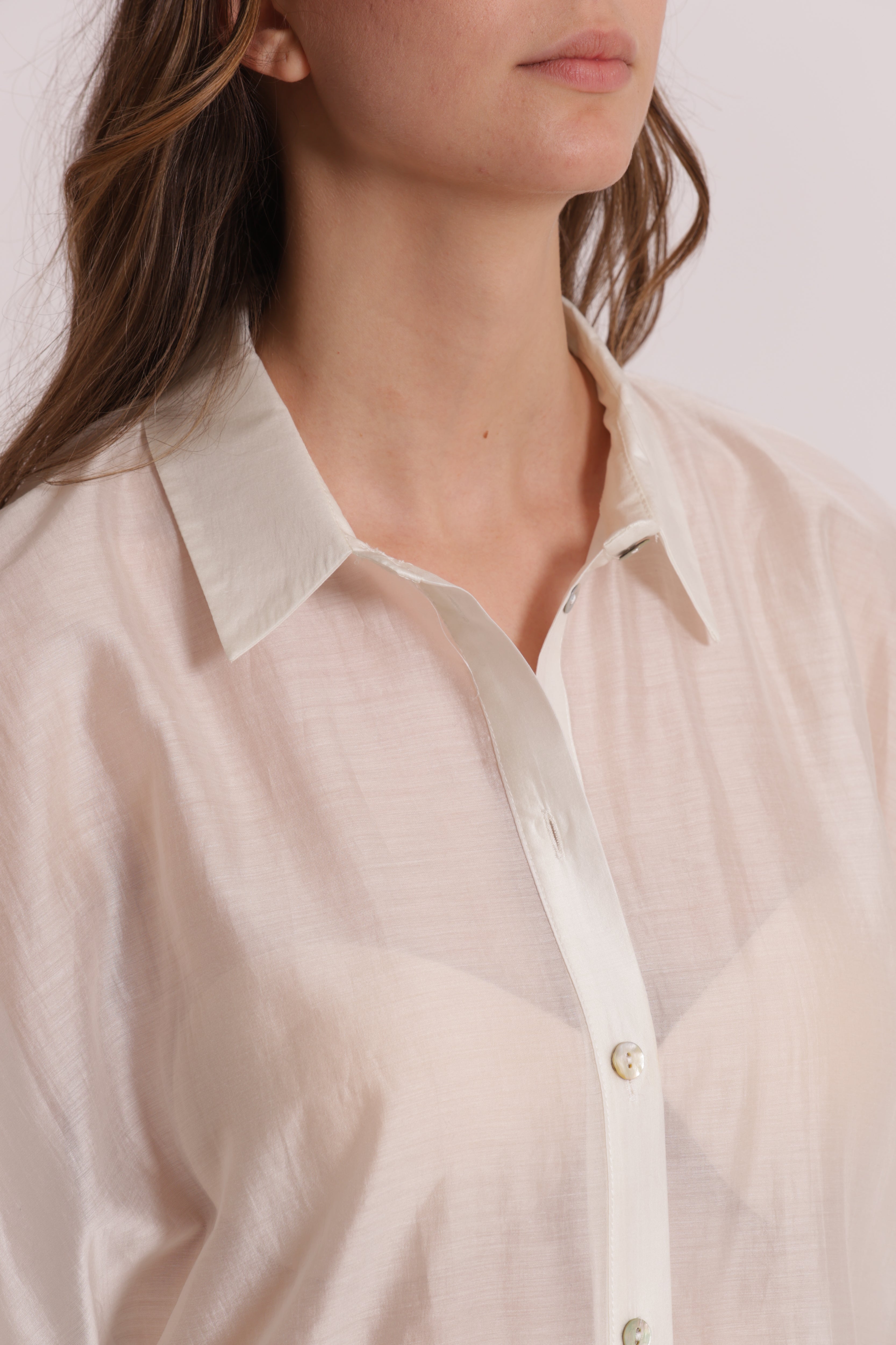 Mimi Mua Camicia Cropped Leggera Camicia Bianca Lyocell