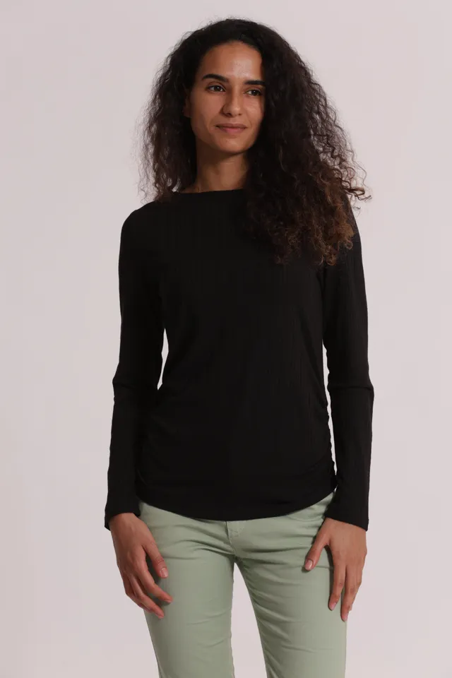 Mimi Mua T-Shirt Arriccio Laterale Maniche Lunghe Nero