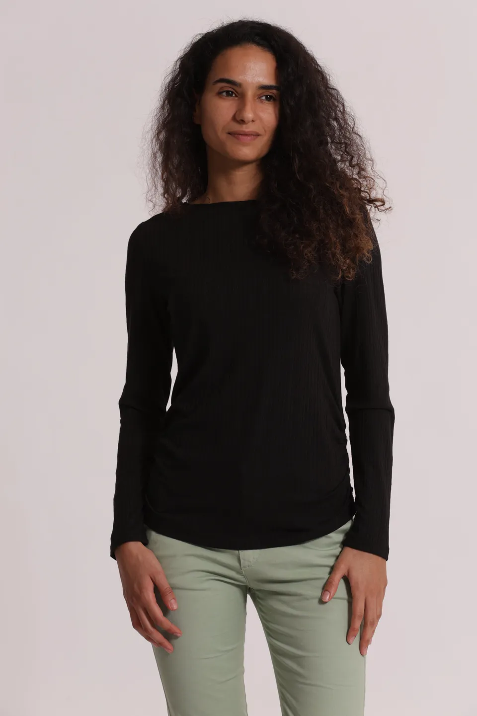 Mimi Mua T-Shirt Arriccio Laterale Maniche Lunghe Nero