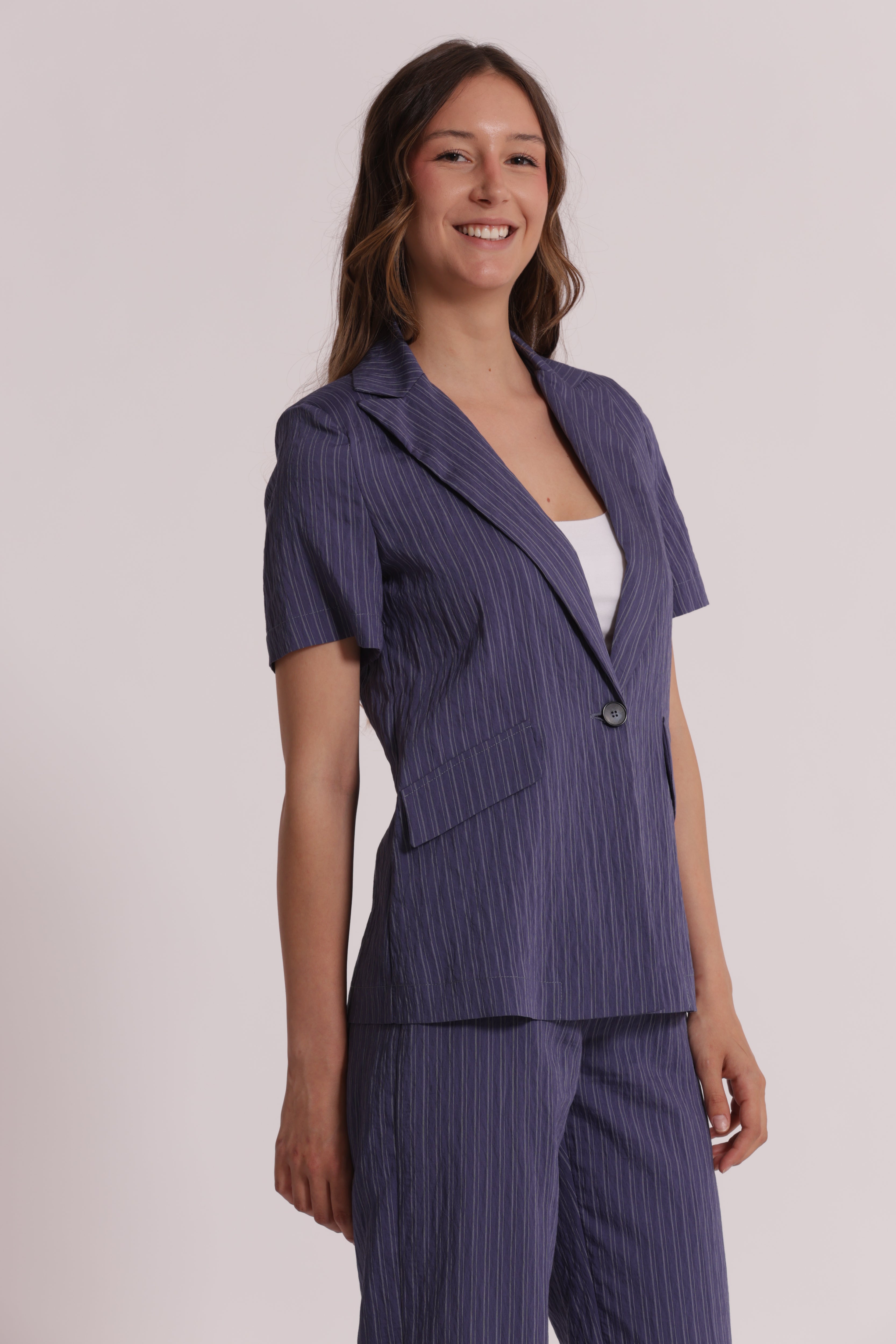 Mimi Mua Giacca Maniche Corte Righe Bordeaux