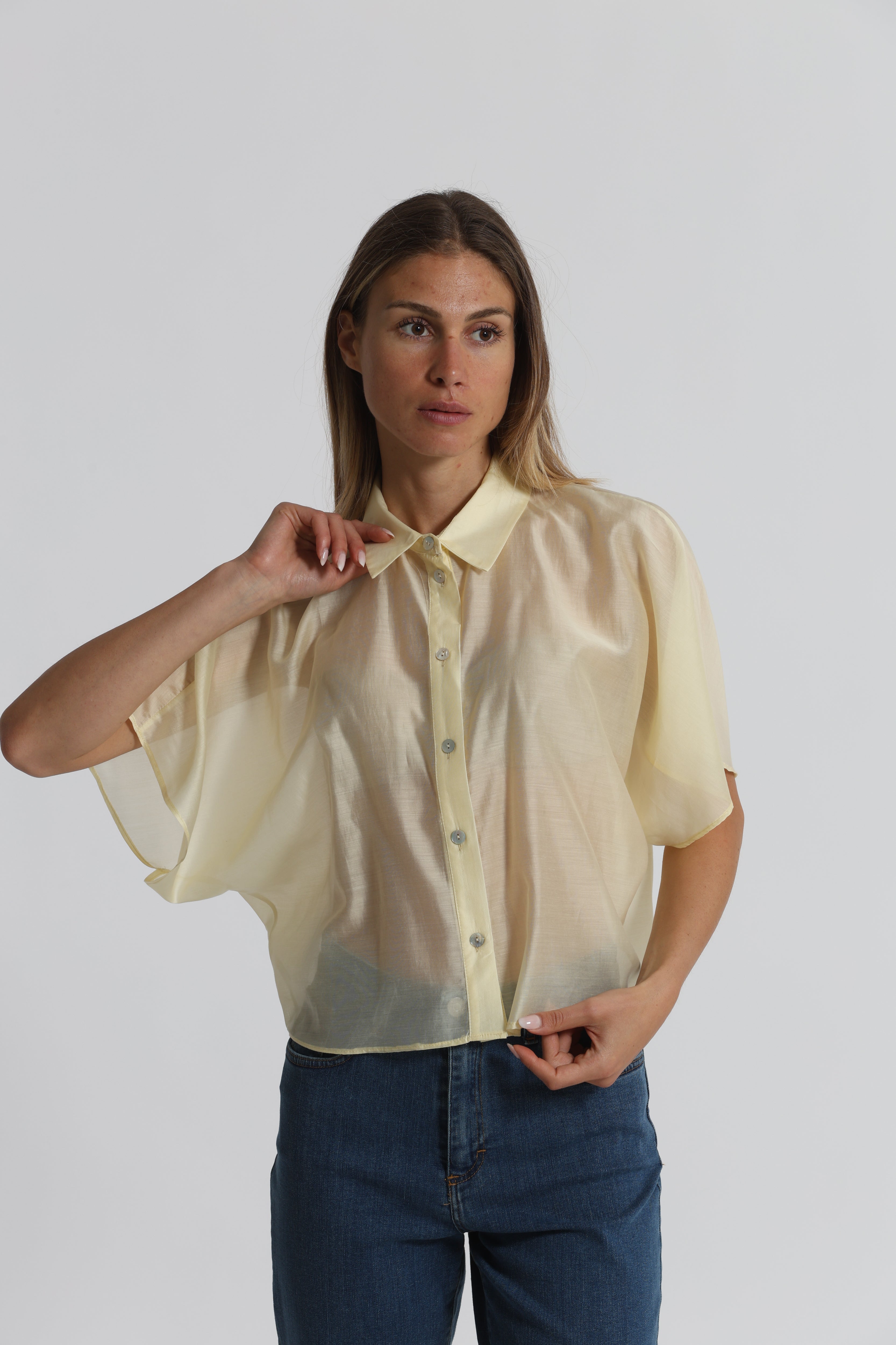 Mimi Mua Camicia Cropped Leggera Camicia Bianca Lyocell