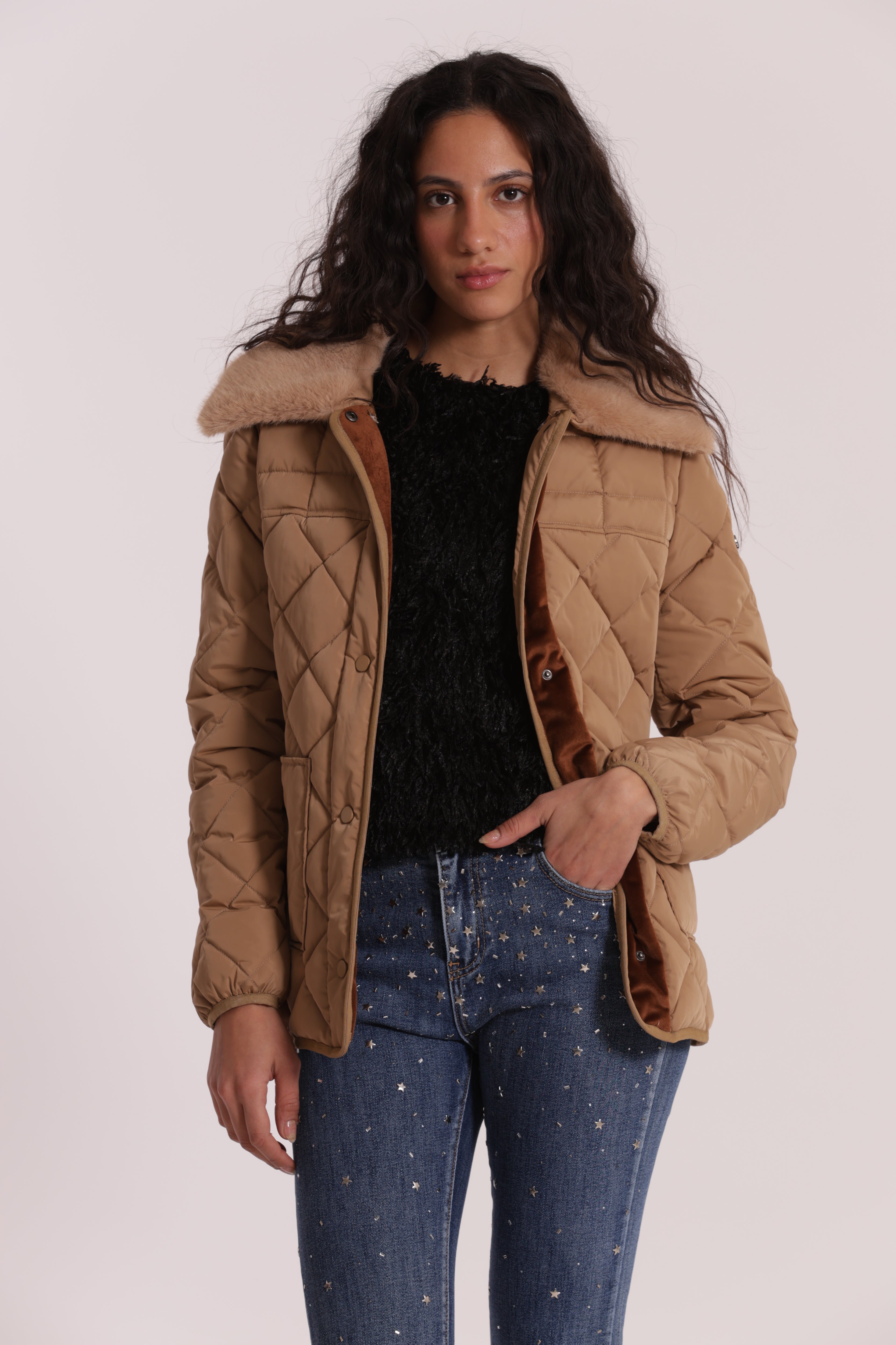 Mimi Mua Pelliccia piumino corto donna con cintura