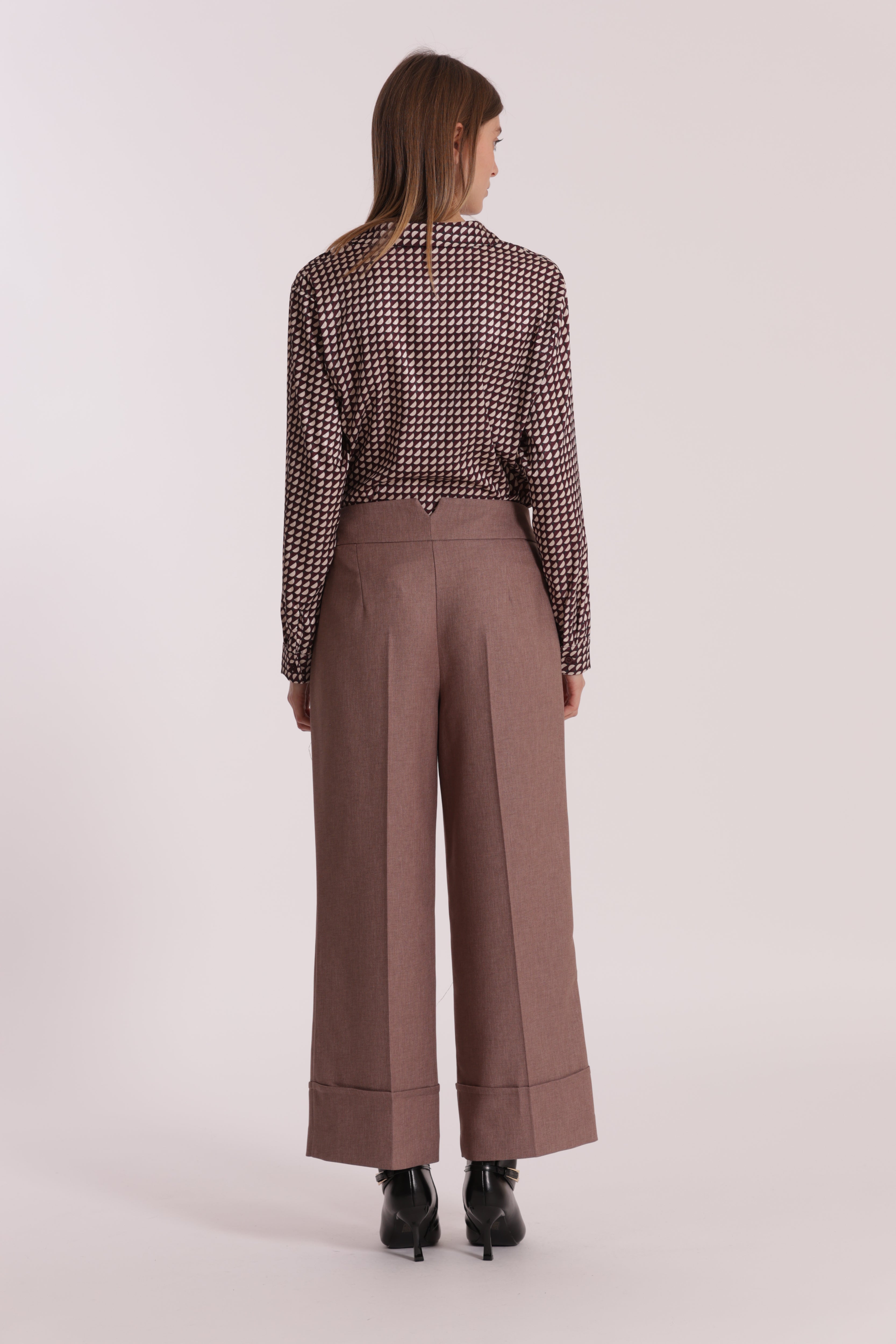 Mimi Mua Pantalone Cropped in Tessuto Fiammato Tortora