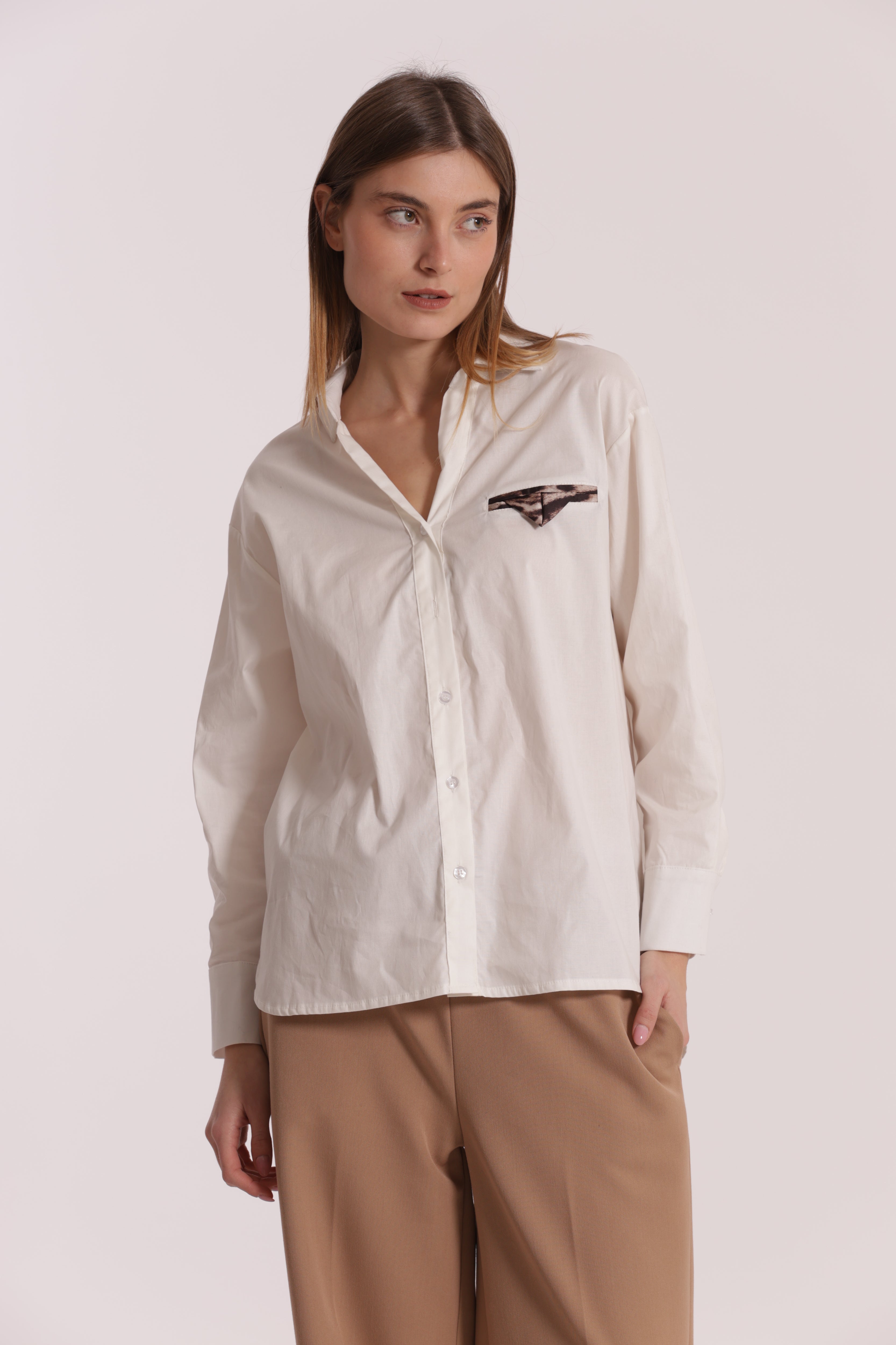 Mimi Mua Camicia Over Panna Cotone Animalier