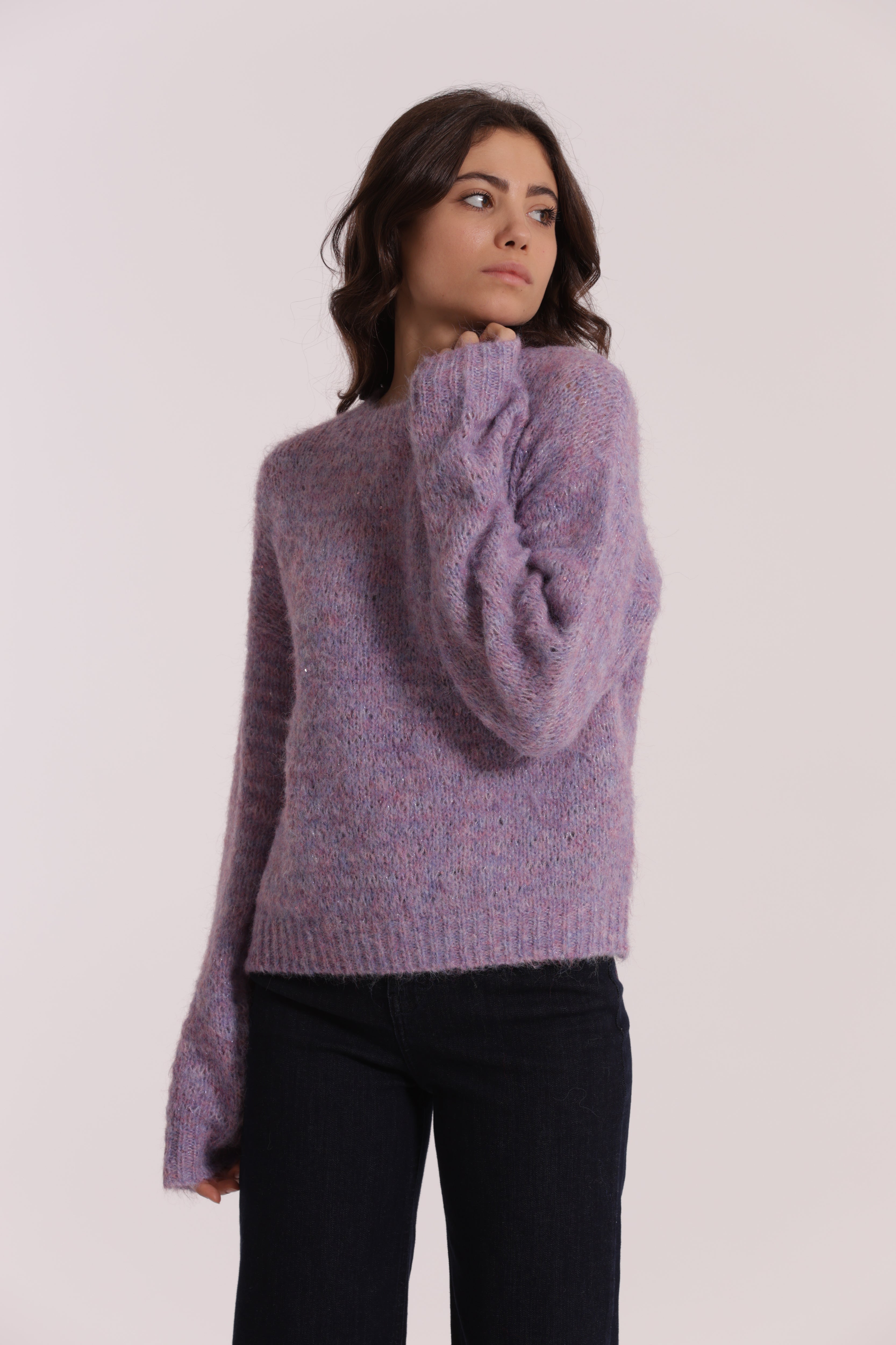 Mimi Mua Maglia Scollo Tondo Paillettes Malva