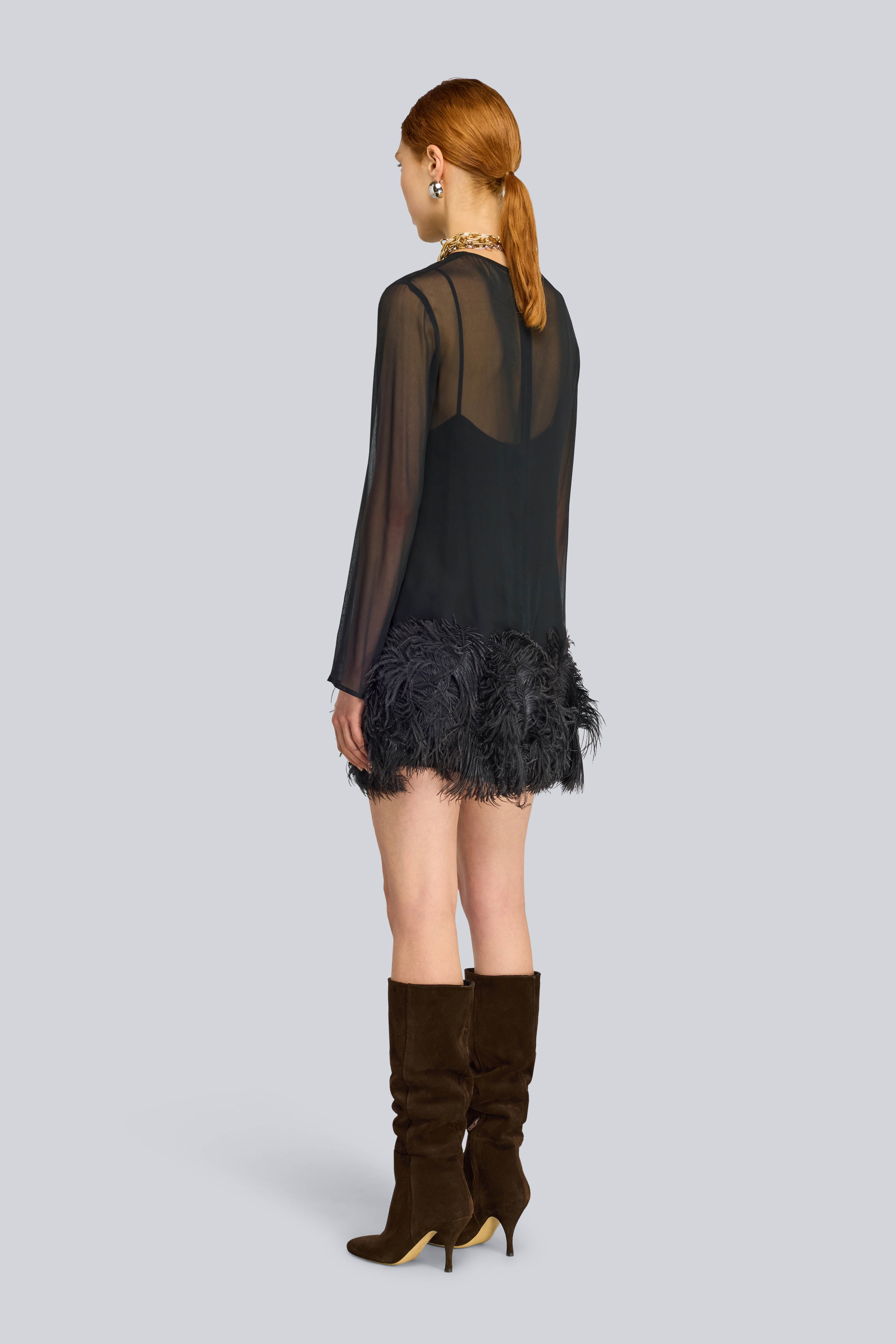 Semicouture Rae abito nero georgette piume