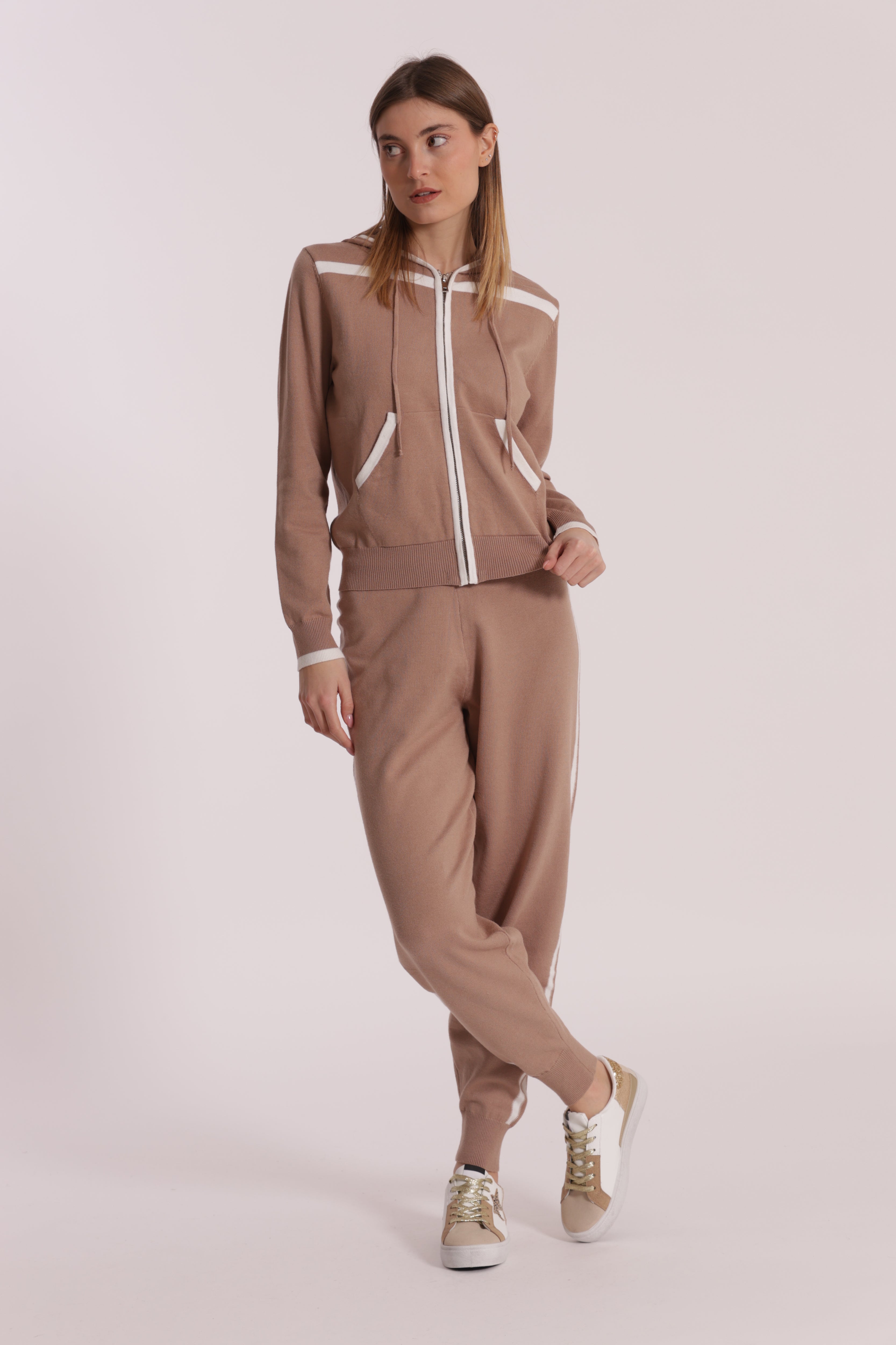 Mimi Mua Pantaloni Maglia Bicolor Grigio Blu Morbidi