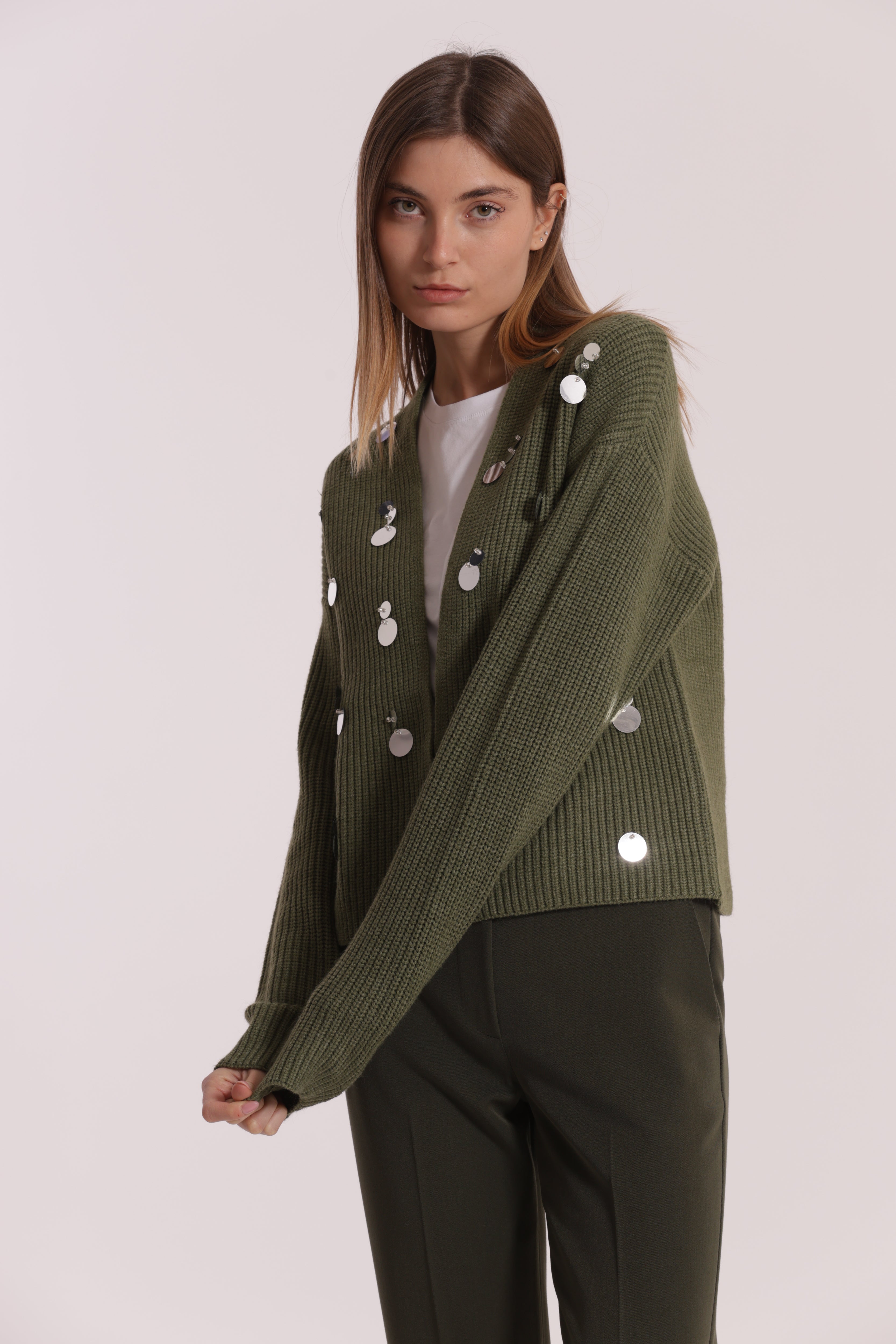 Mimi Mua Cardigan con Strass Nero Maglia Taglia S