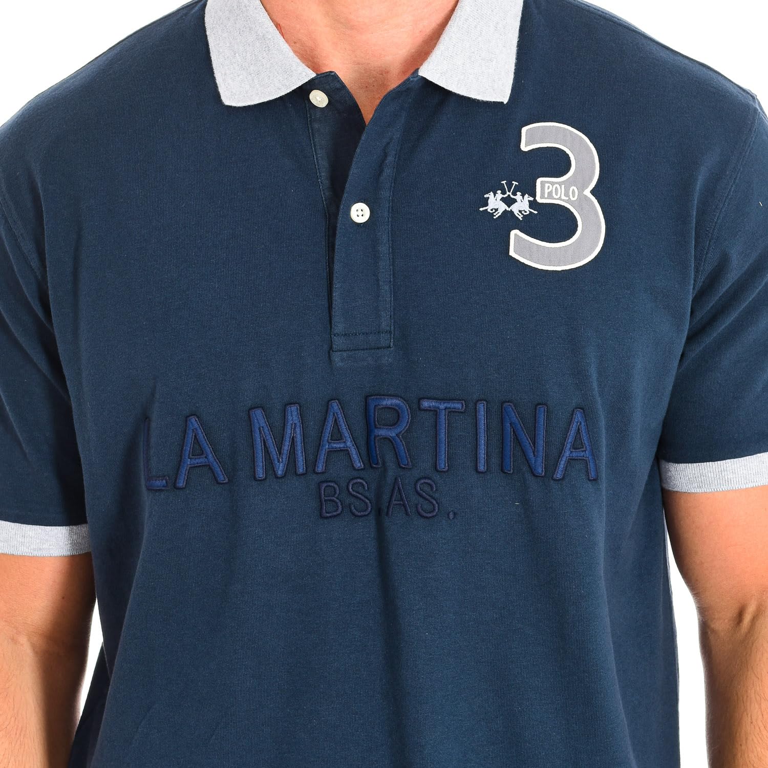 La Martina TMP600-JS316 polo uomo manica corta navy-grigio S