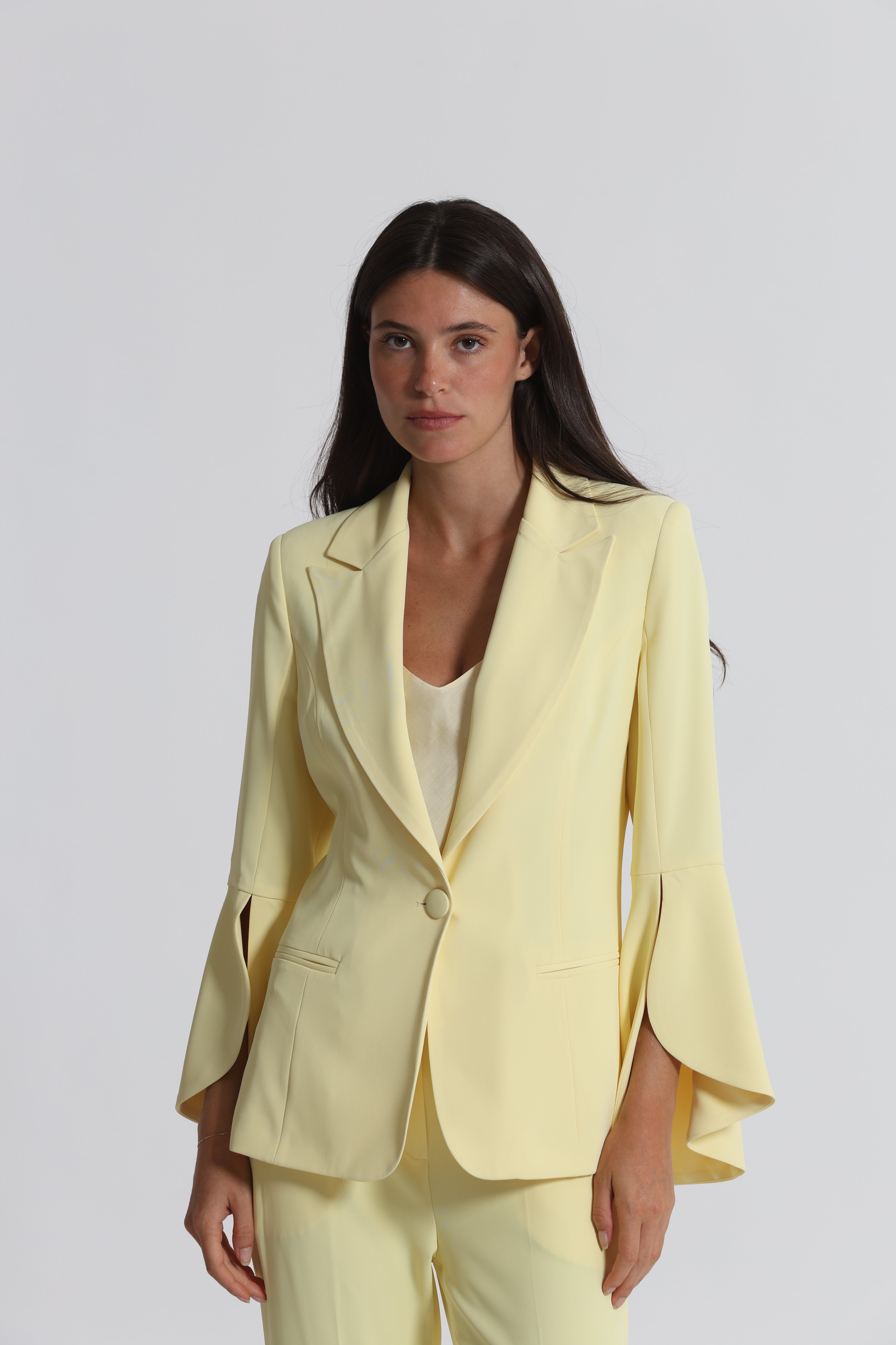 Mimi Mua Giacca con Maniche a Tulipano giallo chiaro elasticizzata