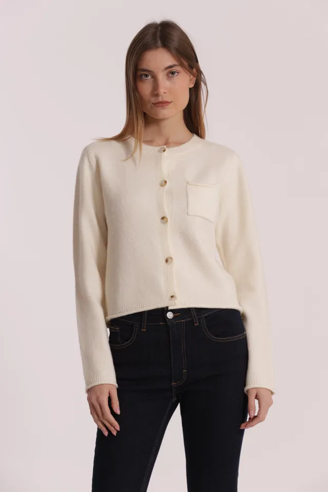 Mimi Mua cardigan maglia con taschino nero misto lana