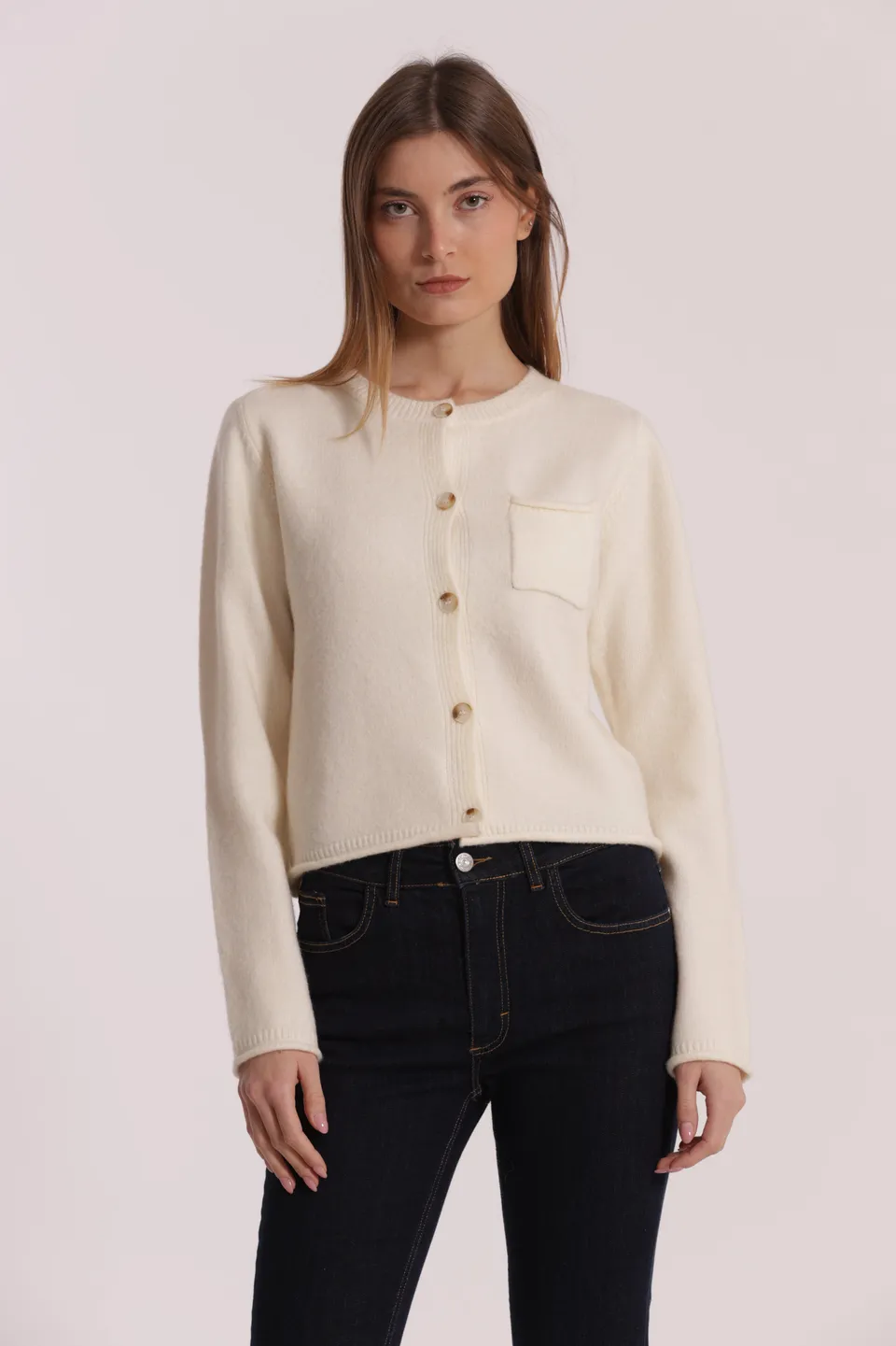 Mimi Mua cardigan maglia con taschino nero misto lana
