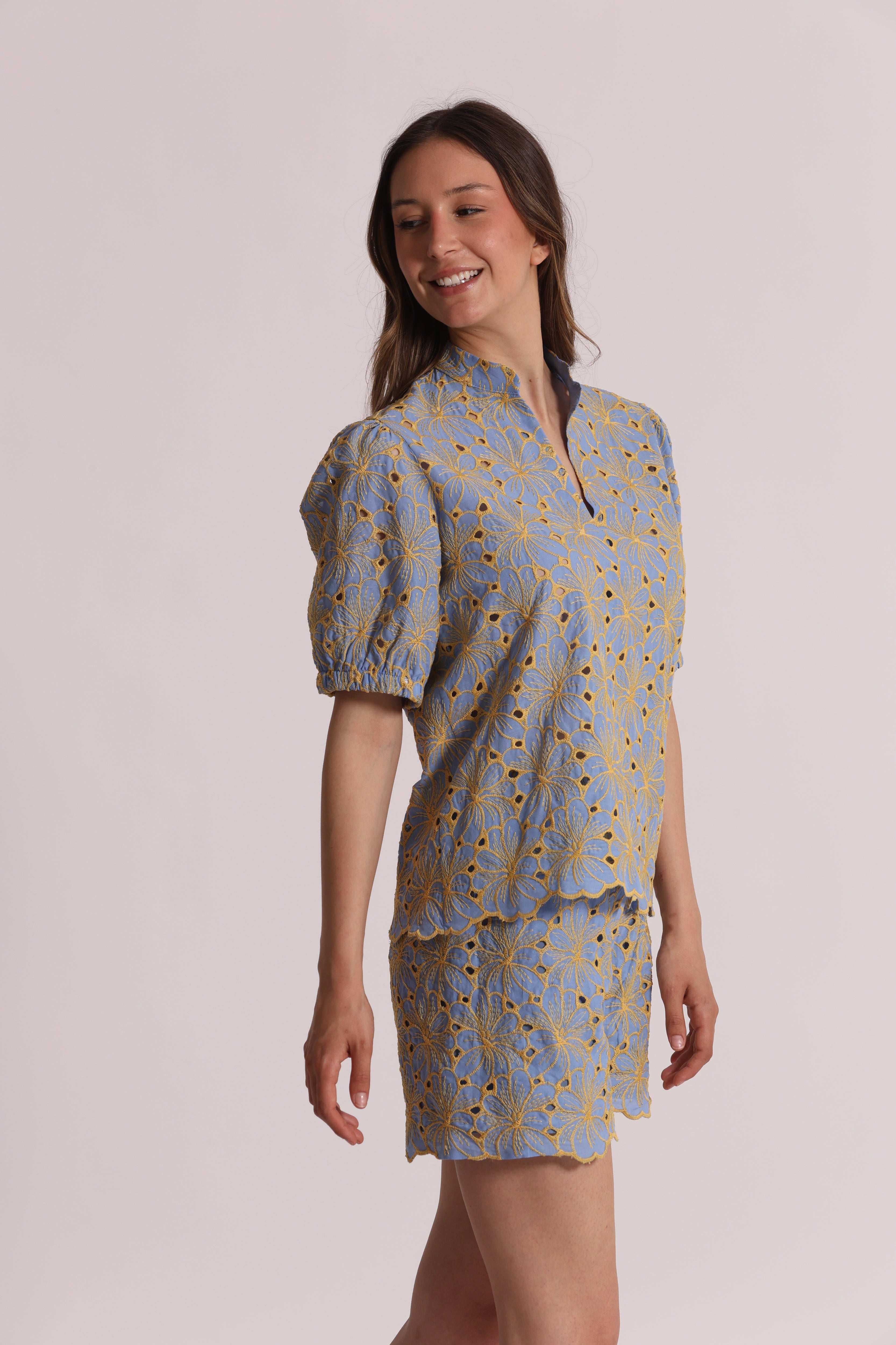 Mimi Mua Sangallo blusa maniche corte panna/ocra