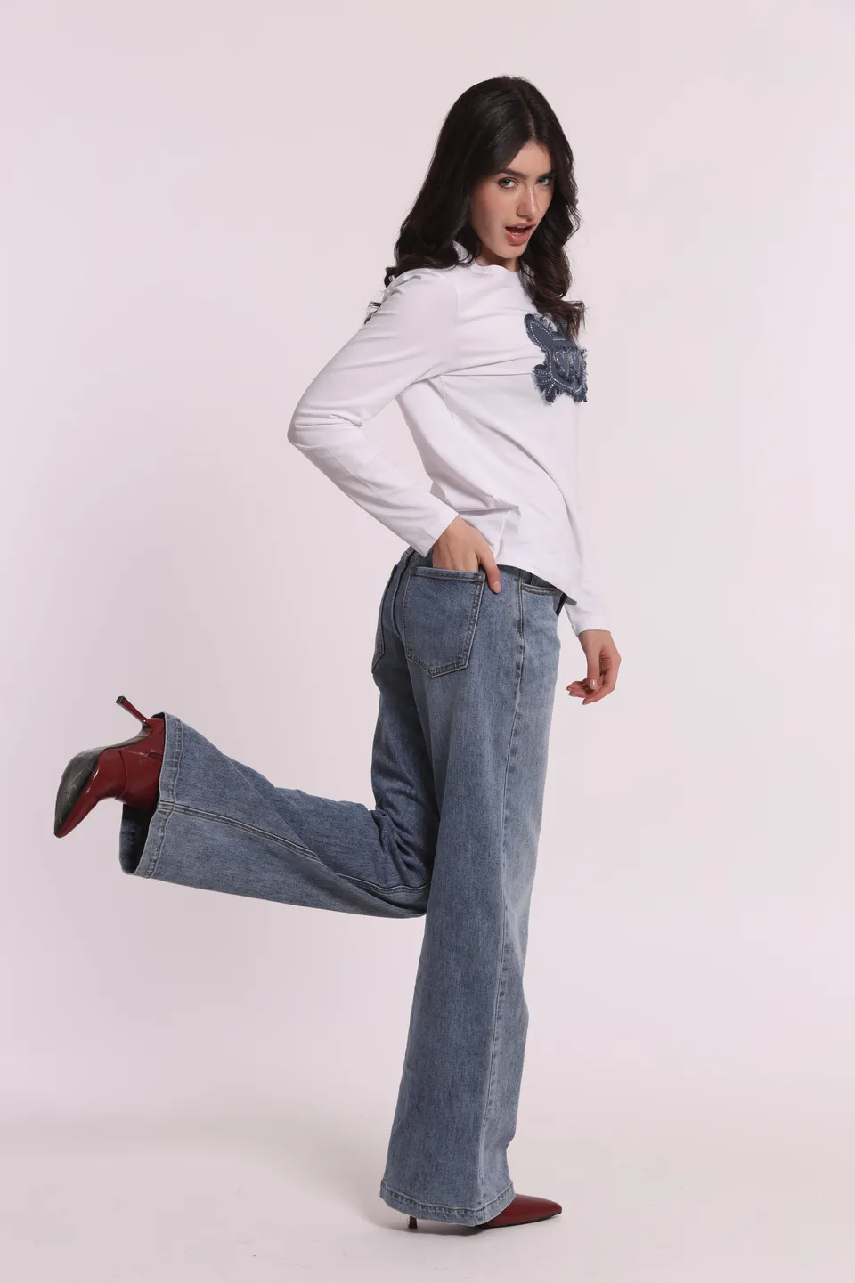 Mimi Mua Jeans Wide Leg Blu Medio
