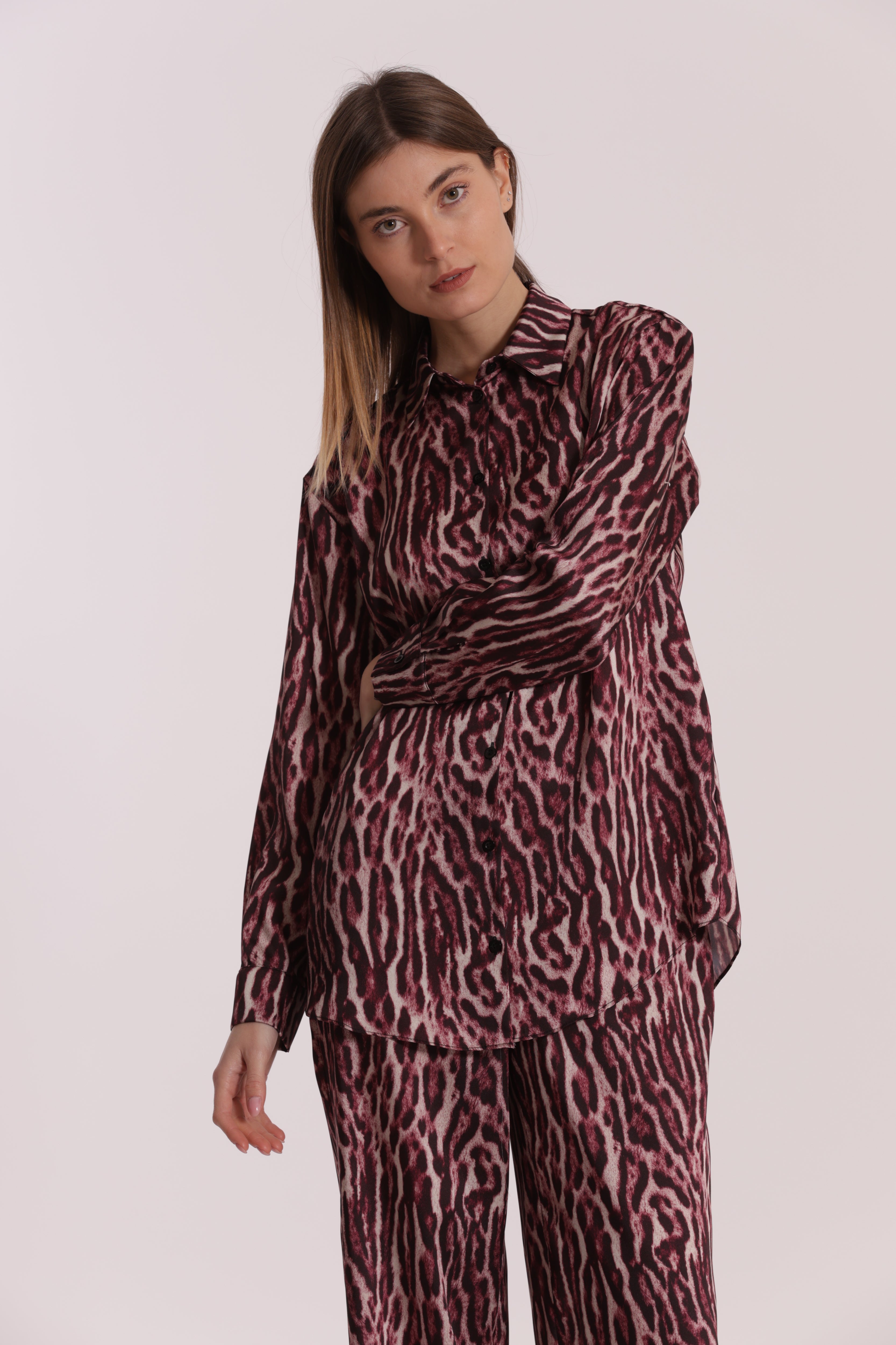 Mimi Mua Camicia Uomo Fantasia Animalier Camicia Burgundy maculata