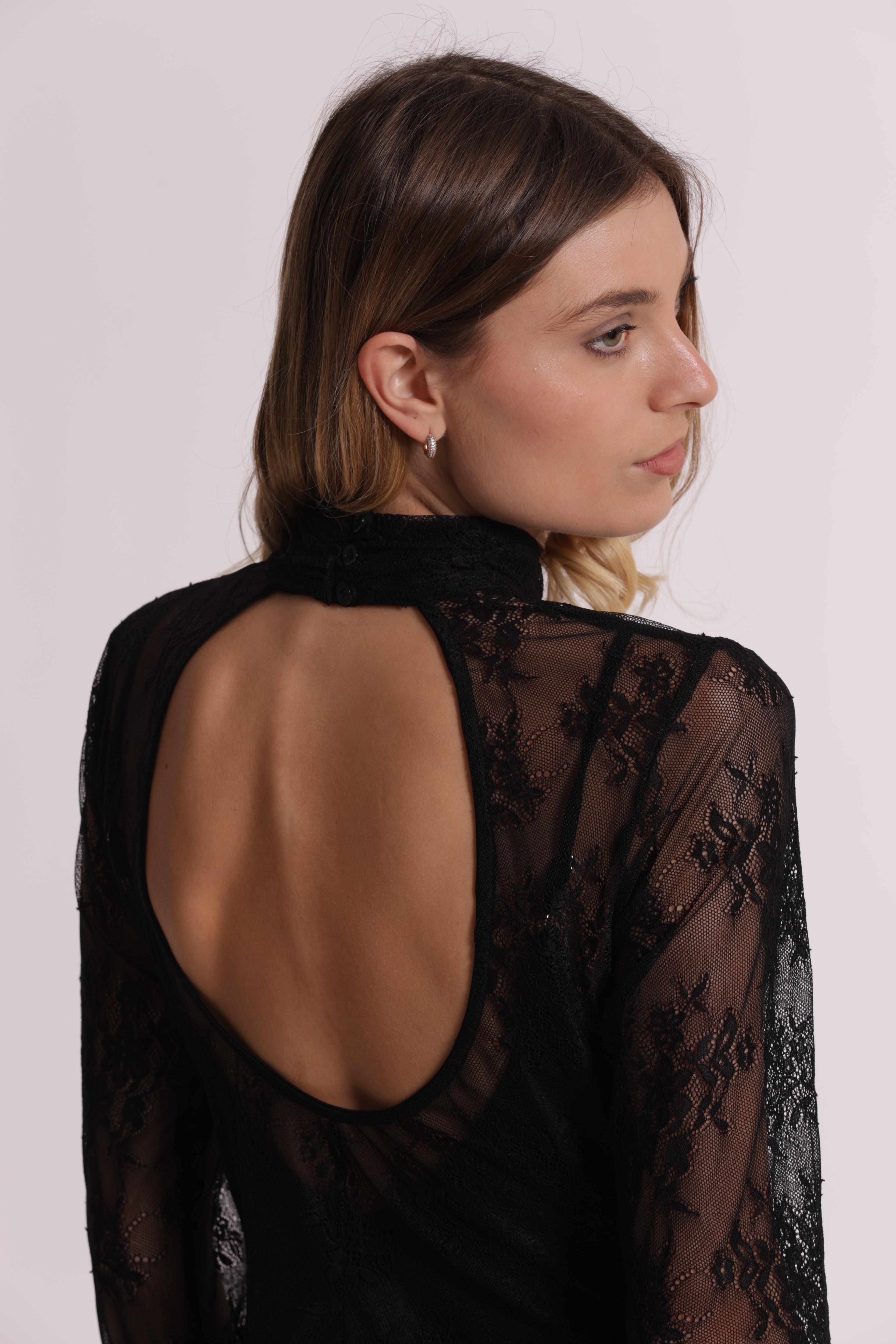 Mimi Mua Abito Lungo in Pizzo Nero elegante