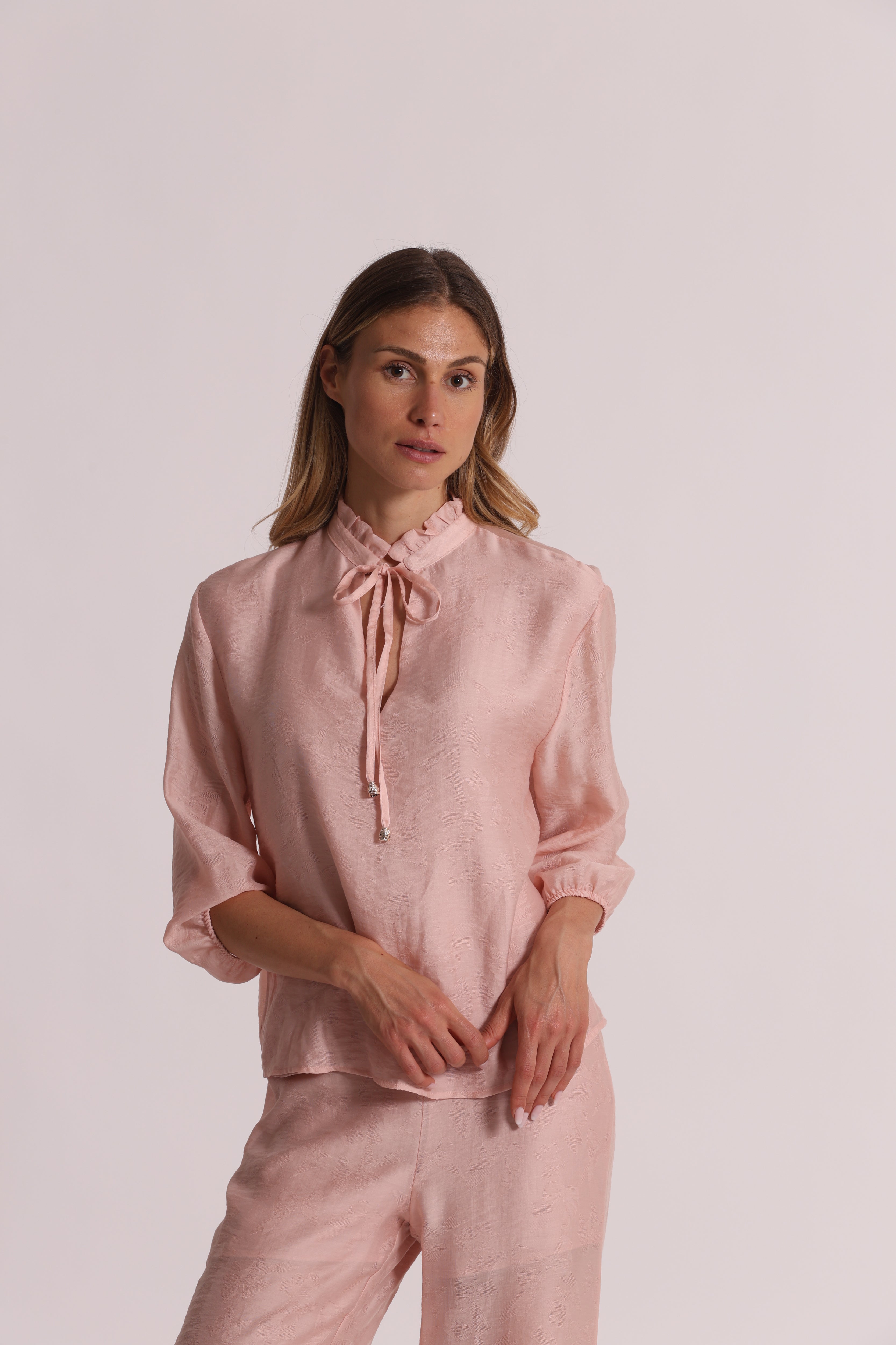 Mimi Mua Blusa in Tessuto Jacquard Blusa Rosa lavorata goffrata