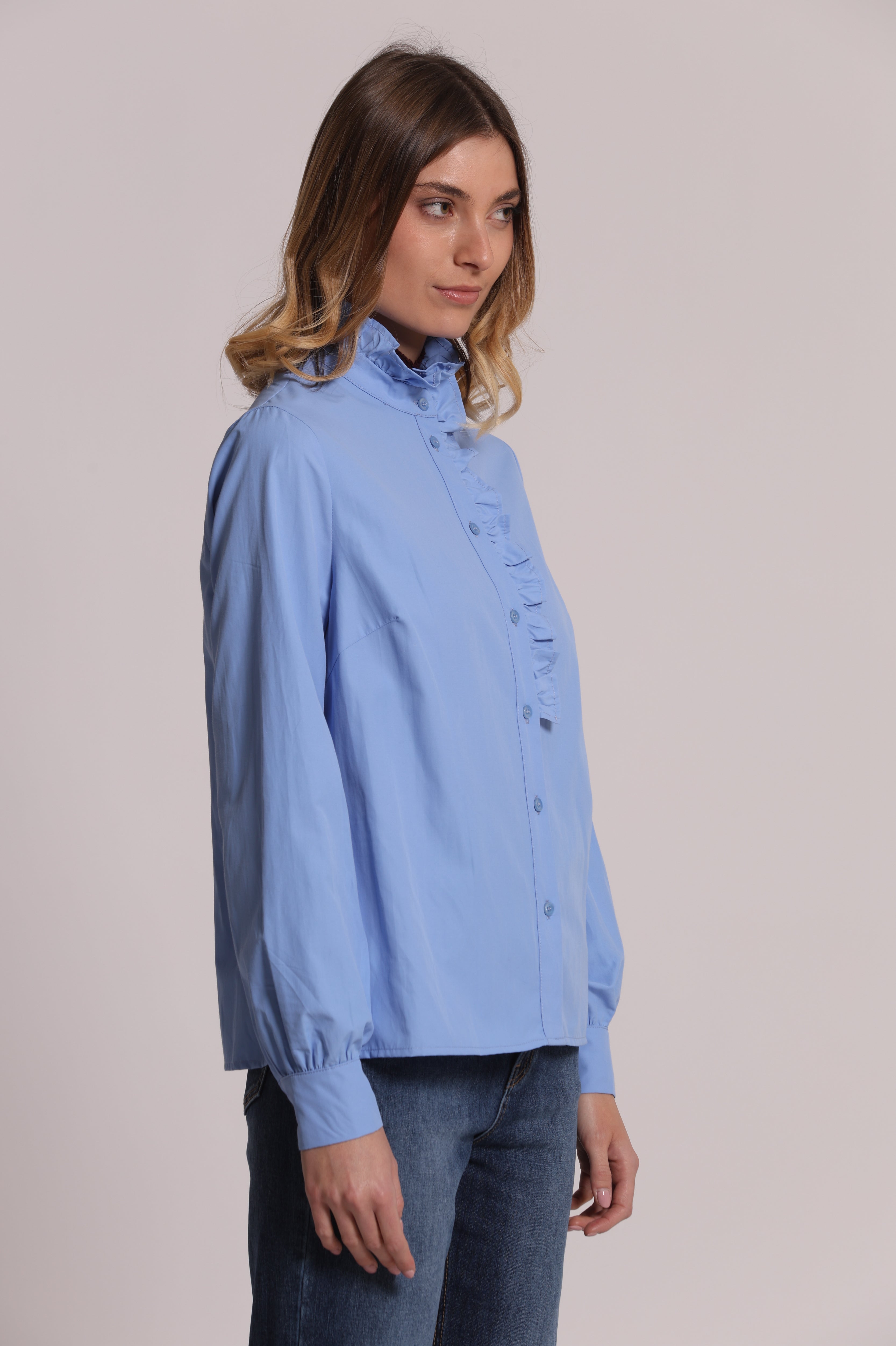 Mimi Mua Camicia Rouches Collo Bianco cotone