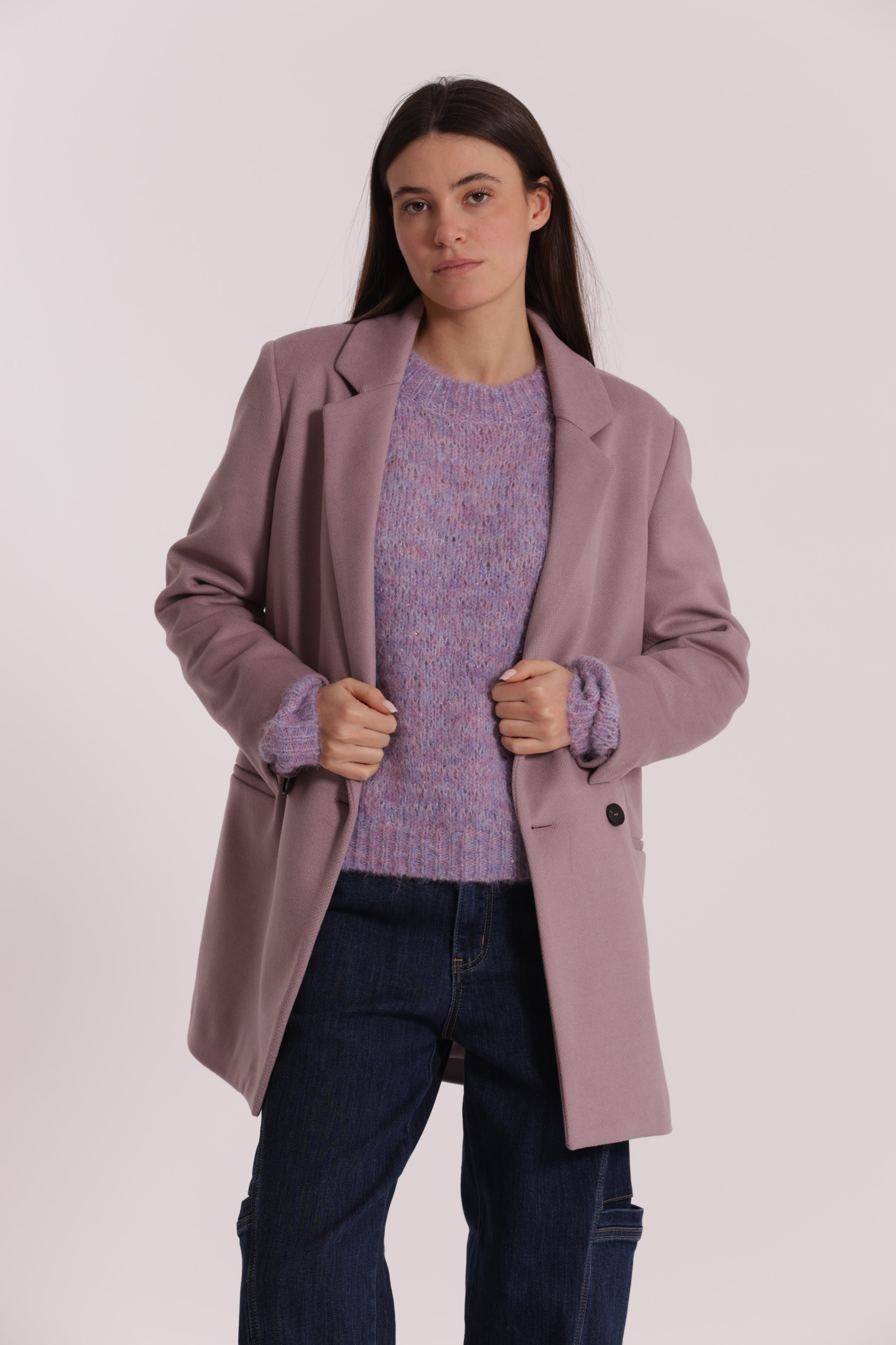 Mimi Mua Giaccone Doppio Petto Malva cappotto sartoriale