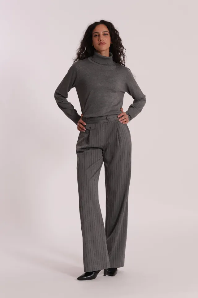 Mimi Mua Pantalone Palazzo Gessato Grigio elegante