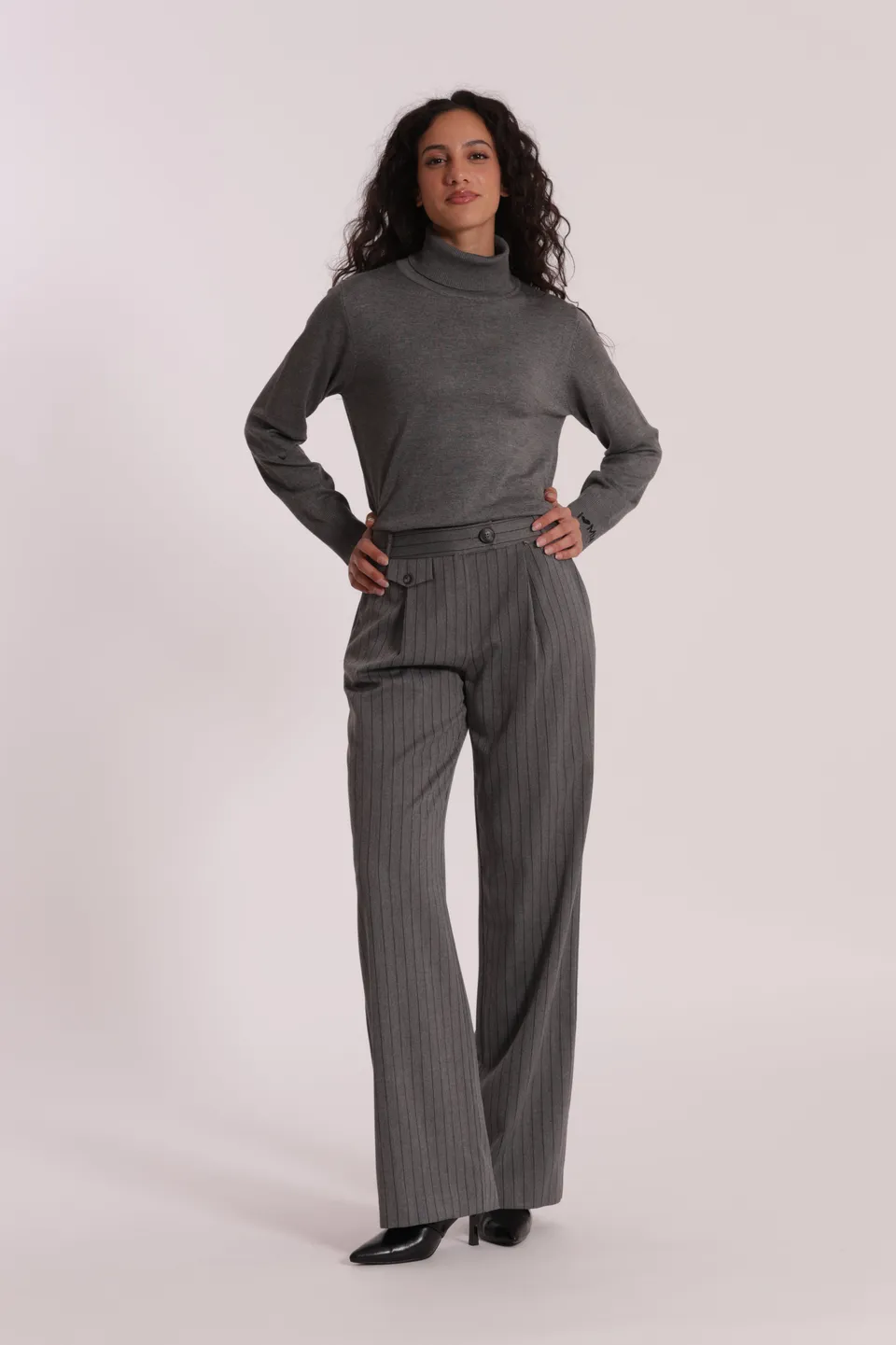 Mimi Mua Pantalone Palazzo Gessato Grigio elegante