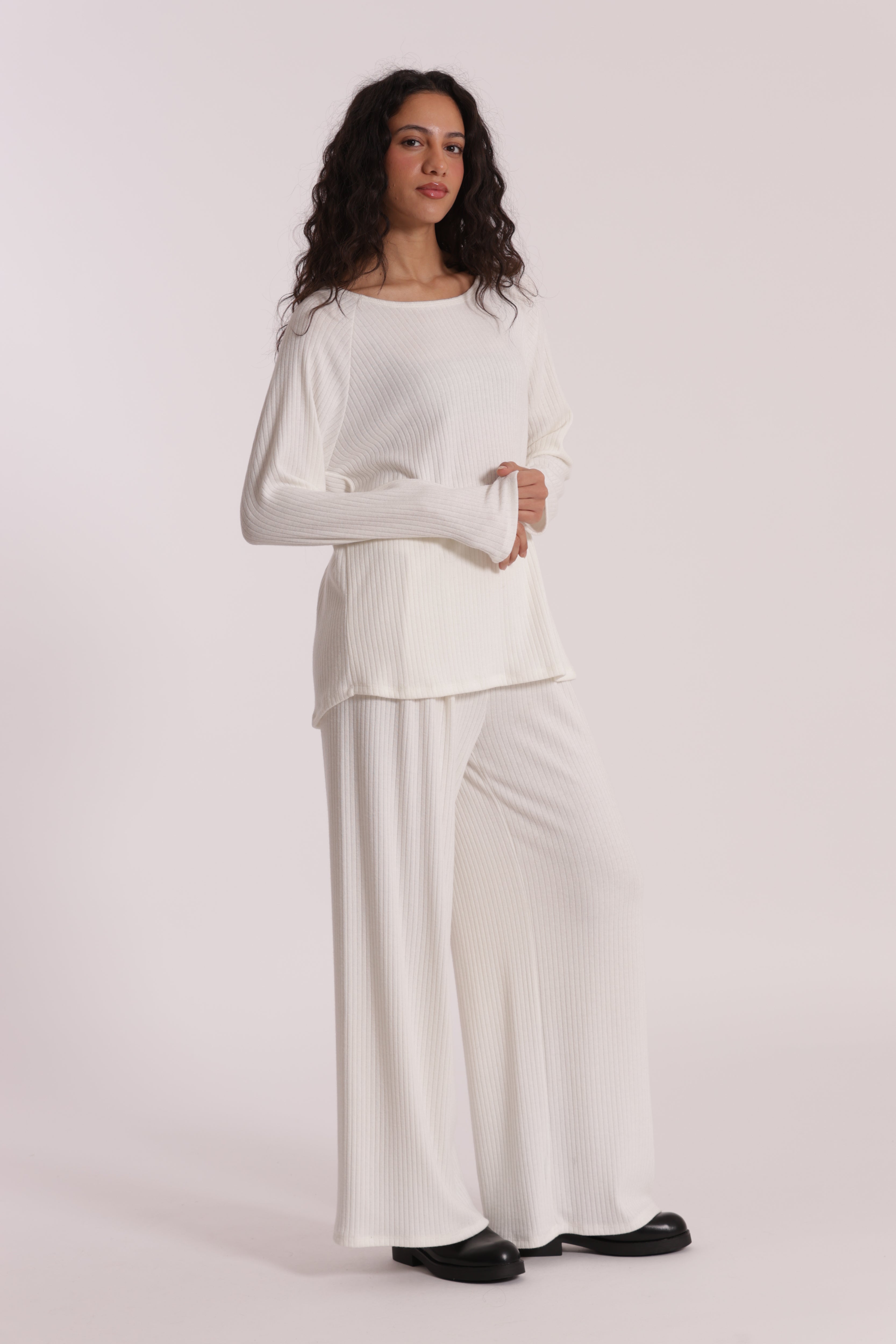 Mimi Mua Palazzo Maglia a Coste Pantalone Nero
