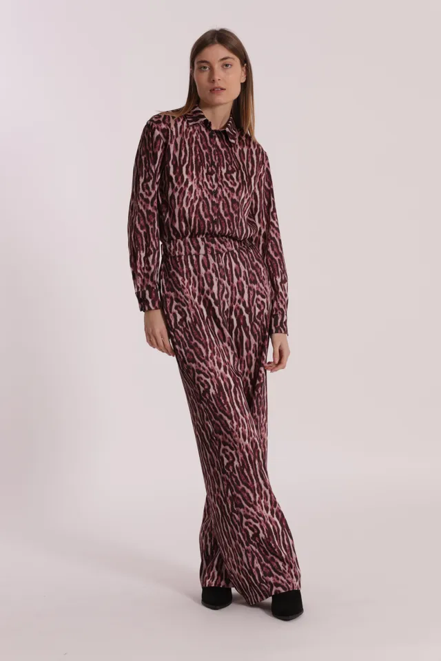 Mimi Mua Pantalone Palazzo Animalier Burgundy